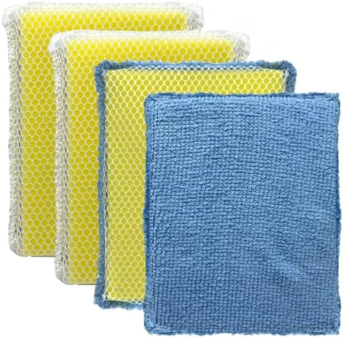 LOLA Microfiber & Nylon Net Sponges, 4 Pack, 2 Dual Sided Non Scratch Sponge by LolaProducts