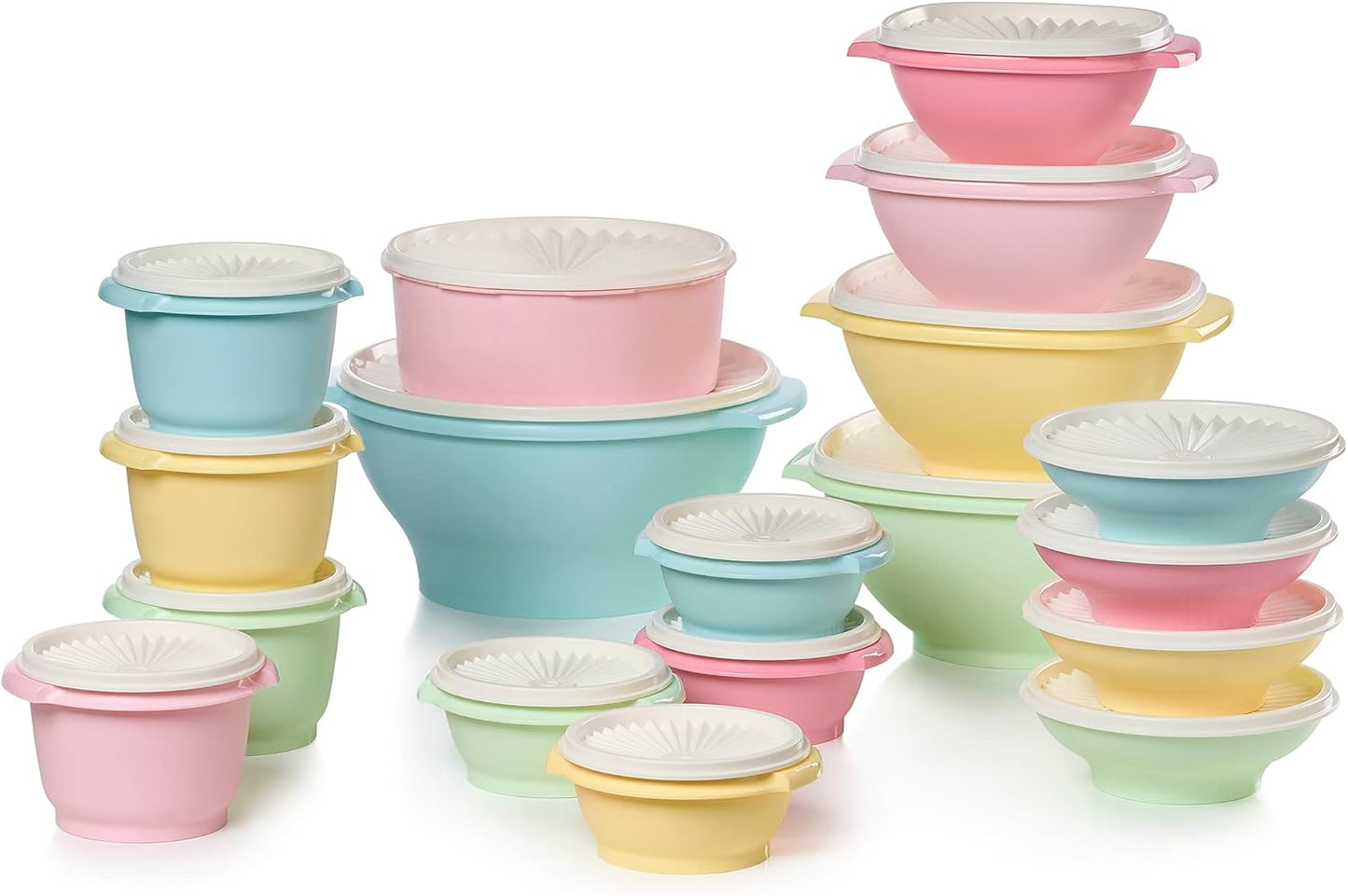 Tupperware Heritage Collection, 36 Piece Food Storage Container Set in Vintage Colors, Dishwasher Safe and BPA Free (18 containers, 18 lids)