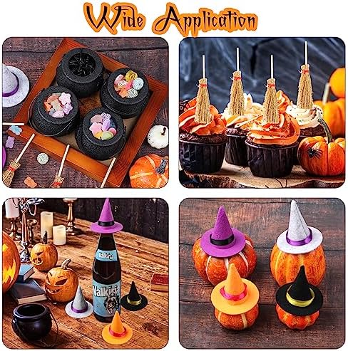 FOIMAS 37pcs Mini Witch Hats Black Candy Cauldron and Witch Brooms - Image 4