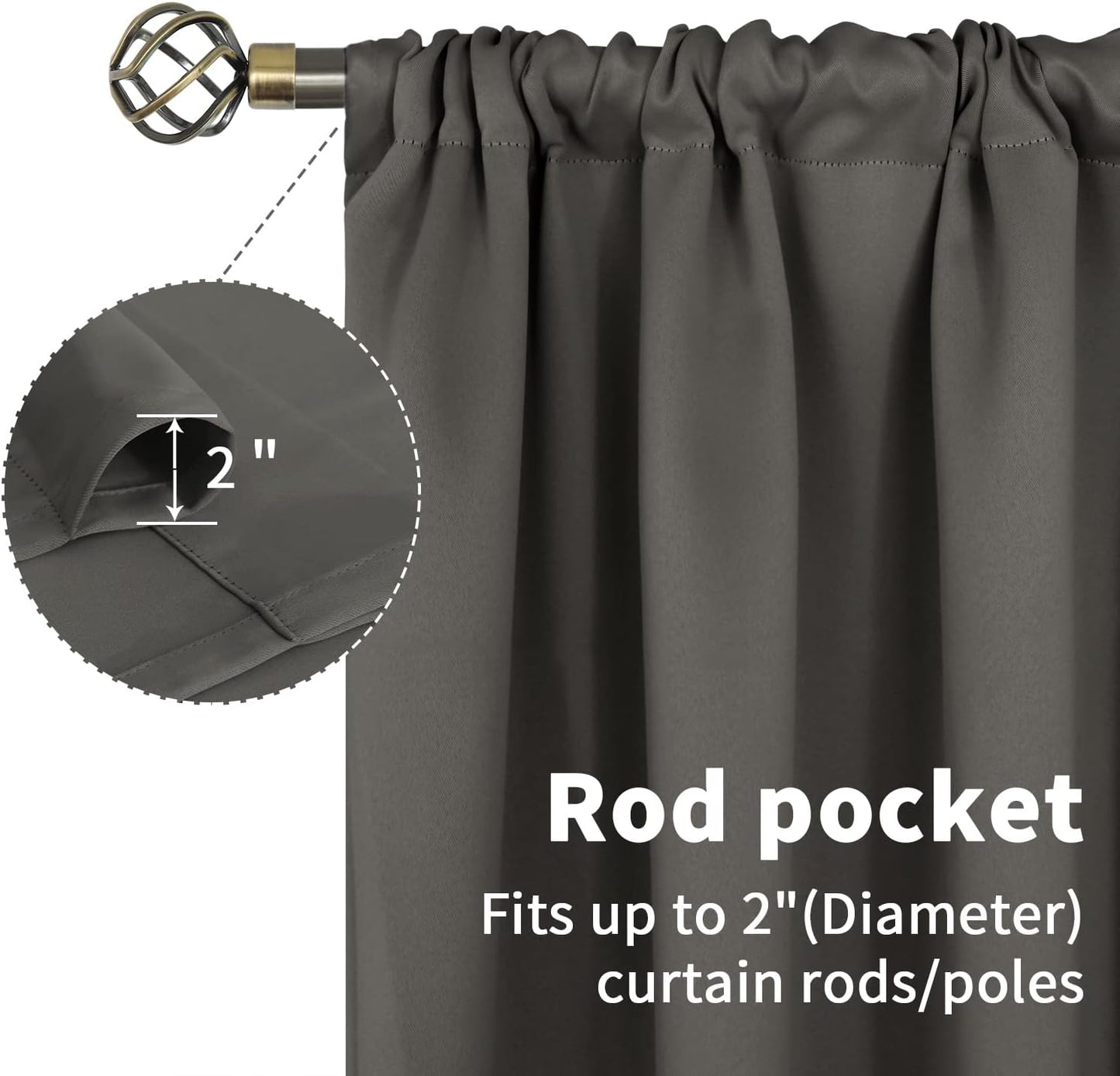 BGment Short Blackout Curtains 48 Inches Length - Rod Pocket Thermal Insulated Room Darkening Window Drapes for Kitchen Bedroom Bathroom, Grey, 2 Panels, 42 x 48 Inch
