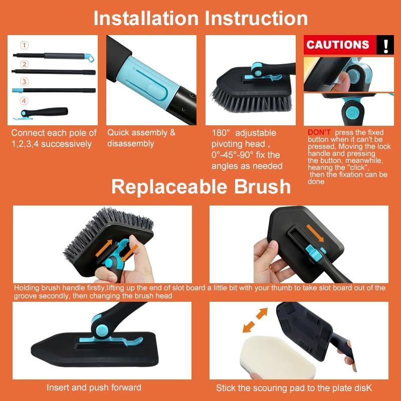 Long Handled Scrub Brush for Shower, 3-in-1 Cleaning Brushes - Image 4