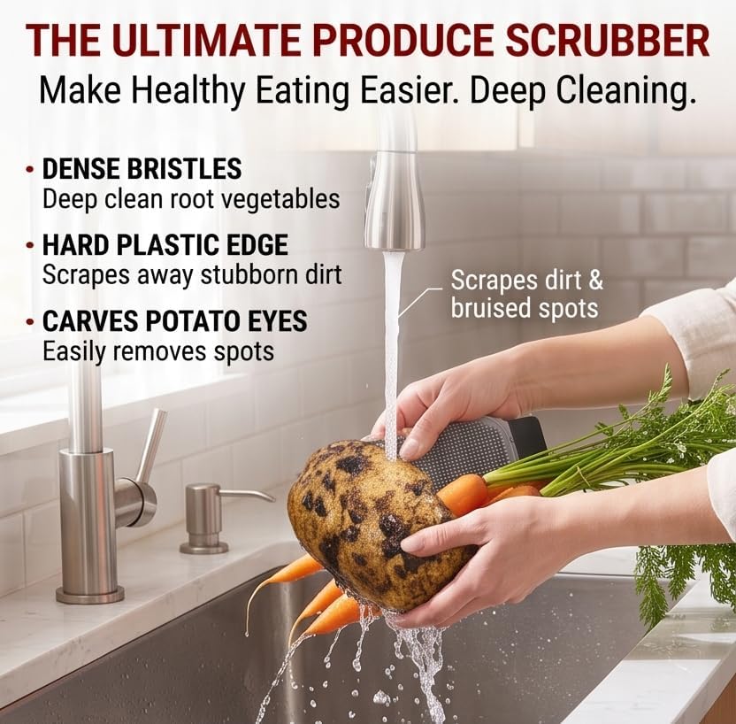 3-in-1 Silicone Dish Sponge & Vegetable Scrubber, Flexible Kitchen Cleaning - Image 3