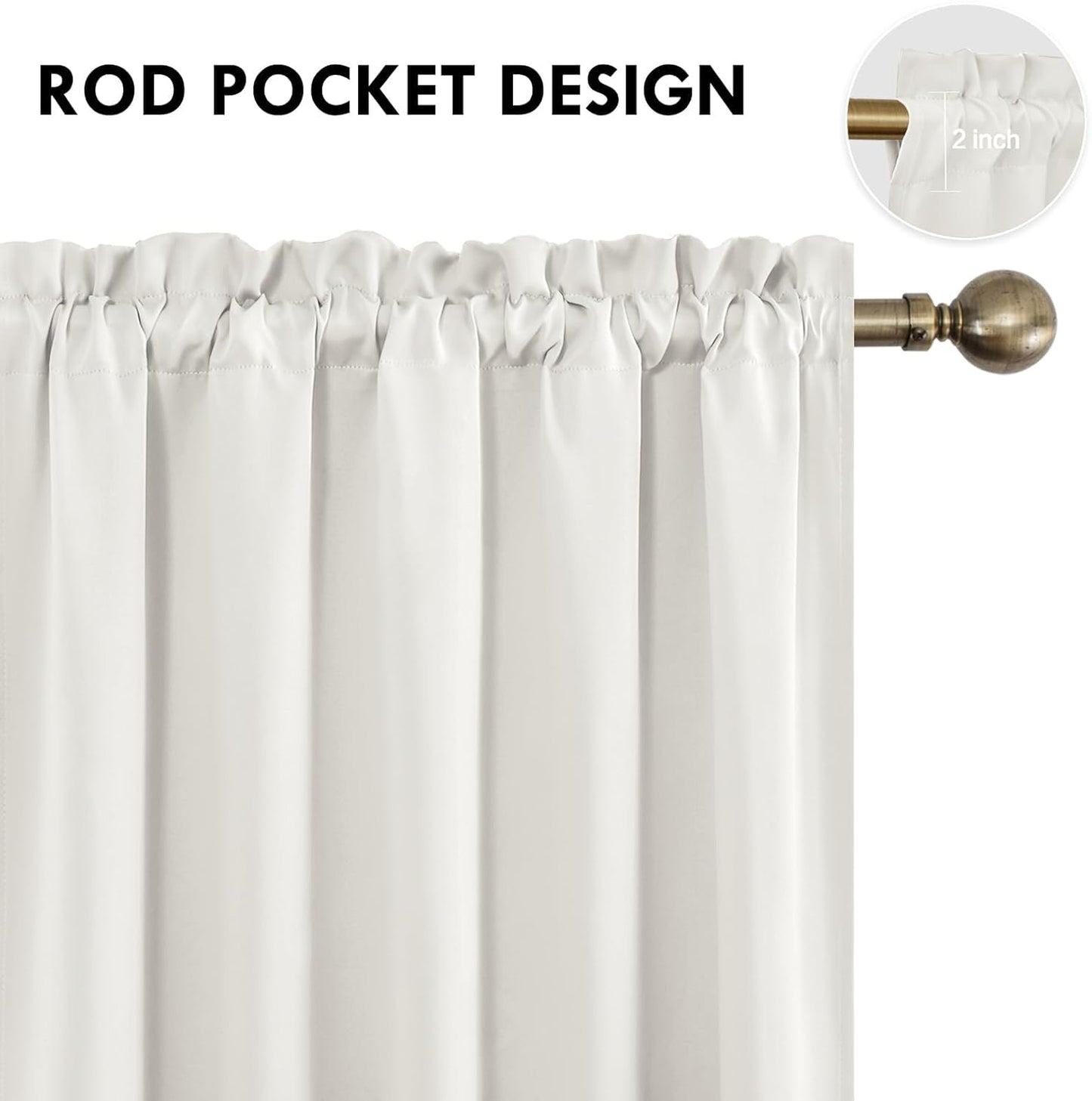 DWCN Blackout Curtains for Living Room Thermal Insulated, Energy Saving & Noise Reducing Bedroom Curtains, Ivory, W 70x L 84 Inch, Set of 2 Rod Pocket Curtain Panels