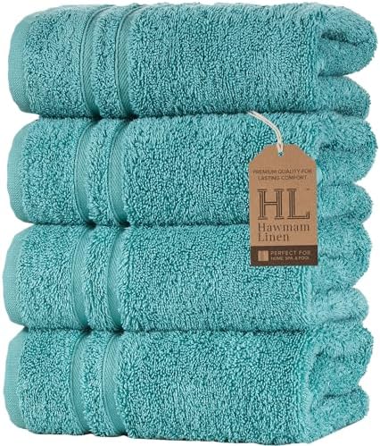 Hawmam Linen Hand Towels for Bathroom, Turkish Cotton, 4 Pack by HawmamLinen
