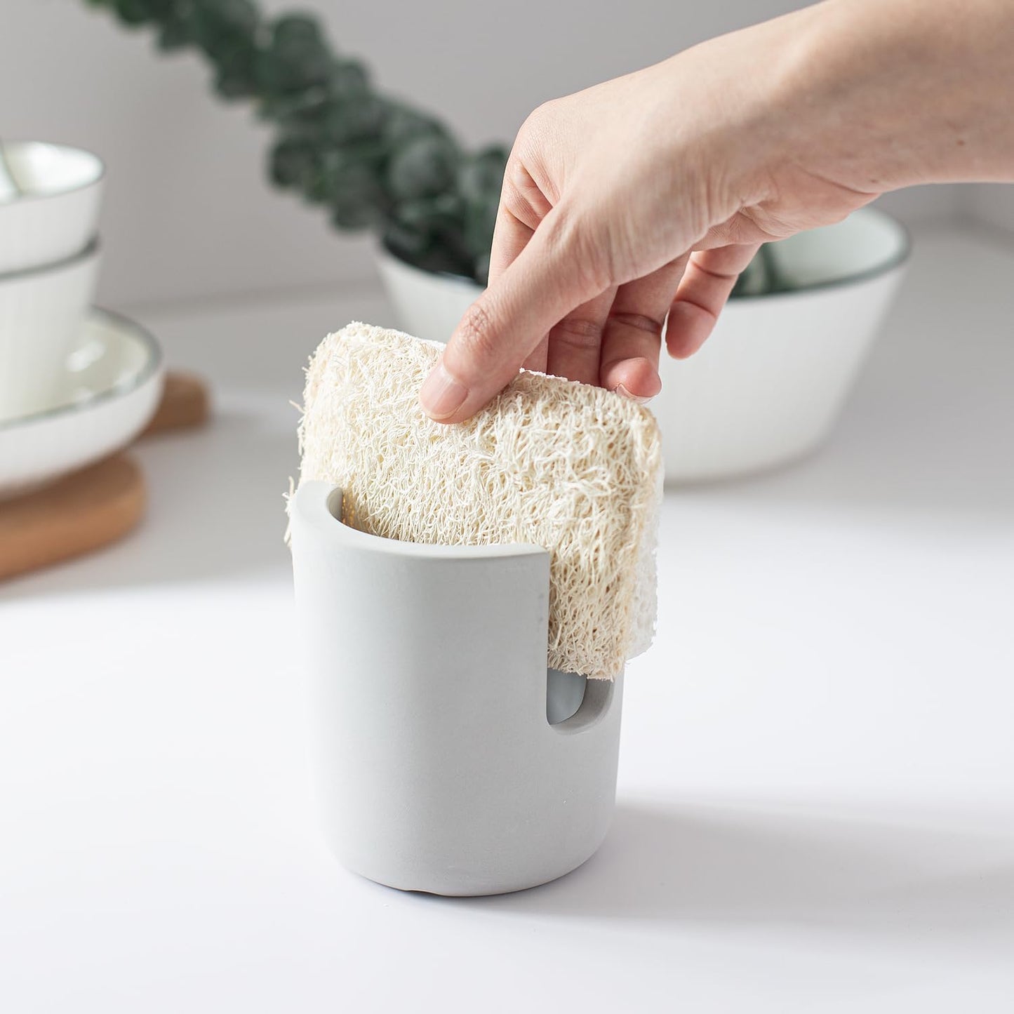 Selegna Diatomite Stone Kitchen Sink Organizer and Drying Caddy - Fast Absorbing, Quick Dry - Light Grey, Large