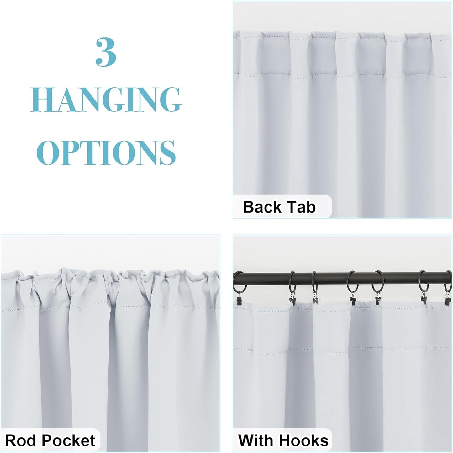 RYB HOME Bathroom Curtains Blackout - Thermal Insulating Privacy Small Window Curtains Short for Bedroom Basement Kitchen Kids Nursery Cabinet, Wide 42 x Long 30 inches, 2 Panels, Grayish White