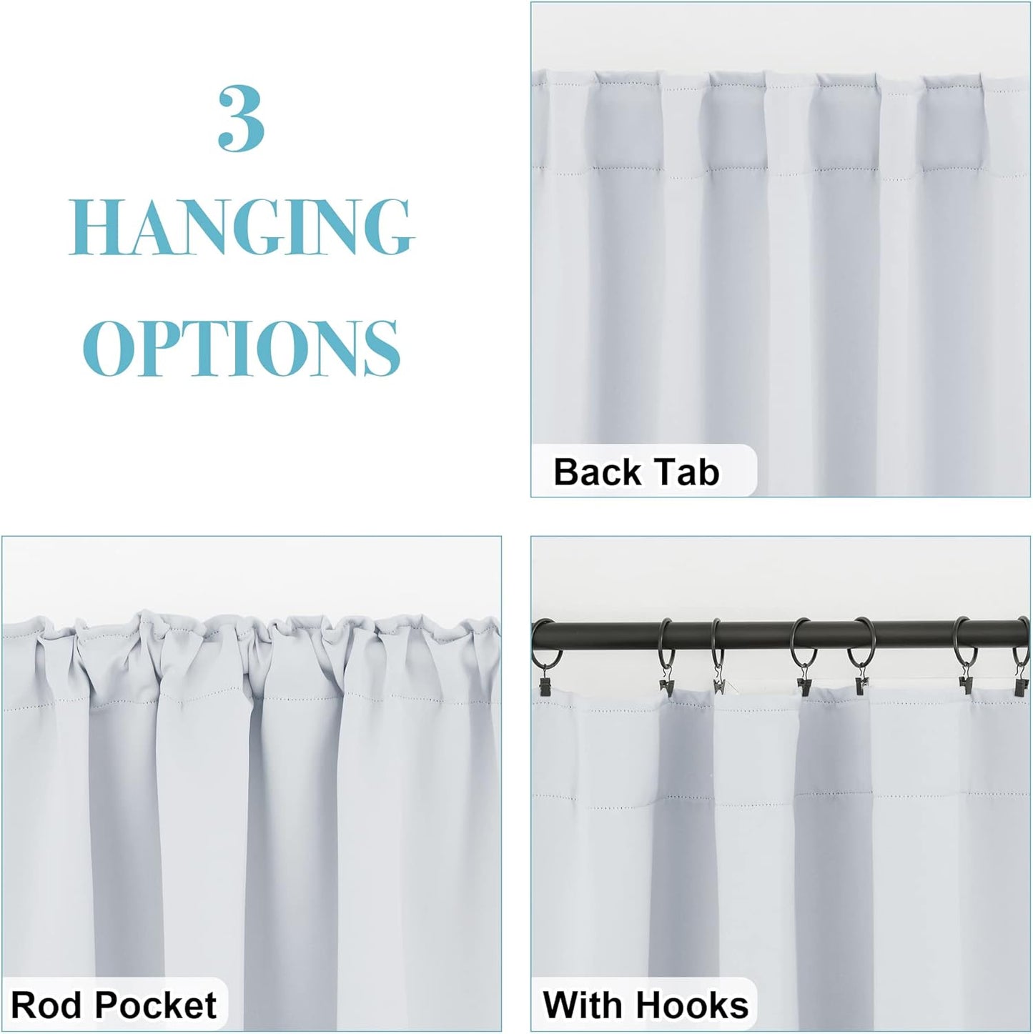 RYB HOME White Curtains for Bedroom - Room Darkening Curtains Back Loops Hanging, Privacy Window Drapes for Sunroom Kitchen Dining Engagement, 42 Wide x 54 Long, Grayish White, 2 Pcs