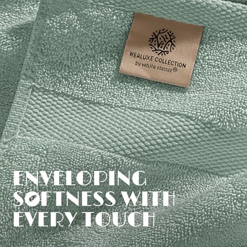 White Classic Wealuxe Green Bath Towels 24x50 Inch, Cotton Towel Set - Image 3