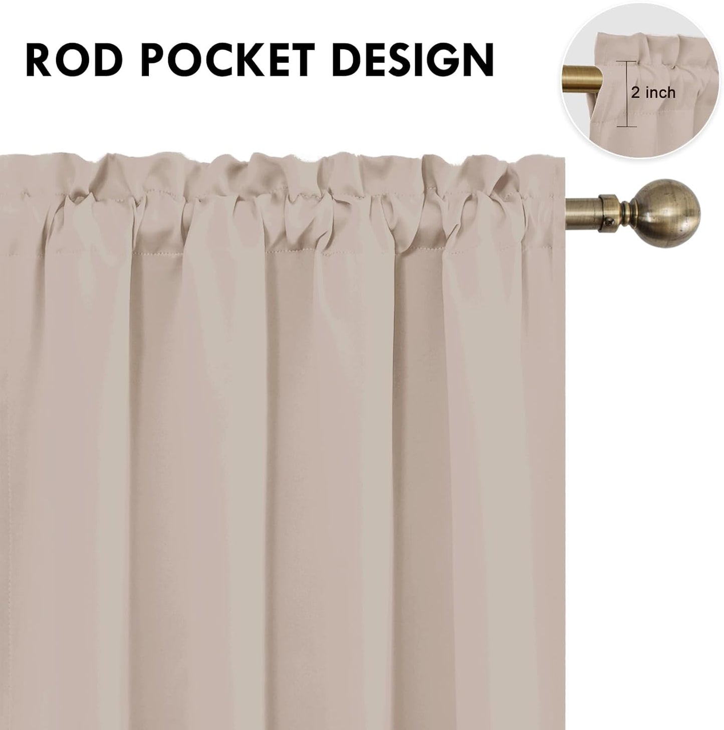 DWCN Blackout Curtains for Living Room Thermal Insulated, Energy Saving & Noise Reducing Bedroom Curtains, Camel, W 52x L 54 Inch, Set of 2 Rod Pocket Curtain Panels