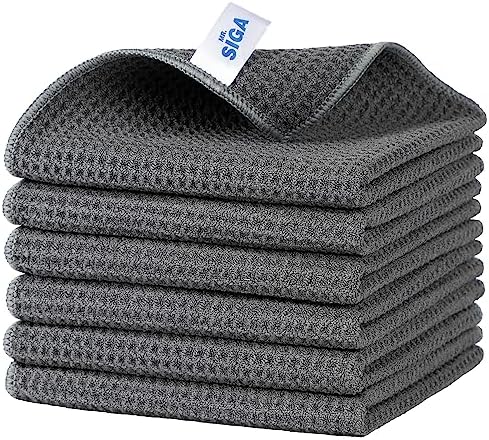 MR.SIGA Waffle Pattern Microfiber Cleaning Cloths, 6 Pack by MRSIGA