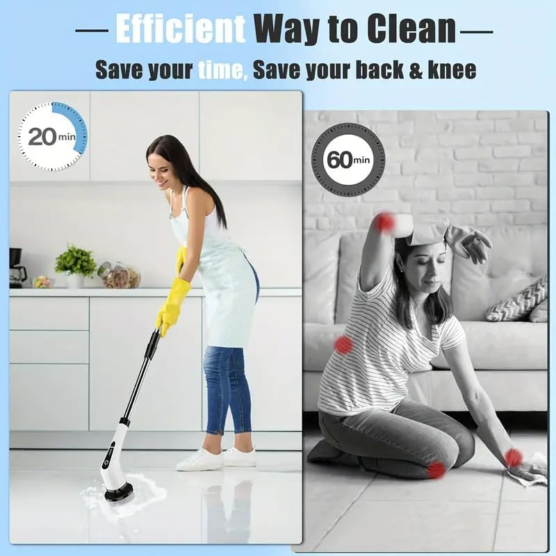 Electric Scrubber, 9 Replaceable Brush Heads, 5 Adjustable Speeds, Cordless - Image 3