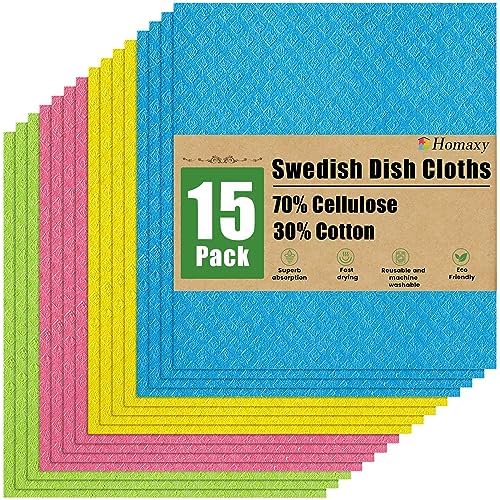 Homaxy Swedish Dishcloths for Kitchen, 15 Pack by Homaxy