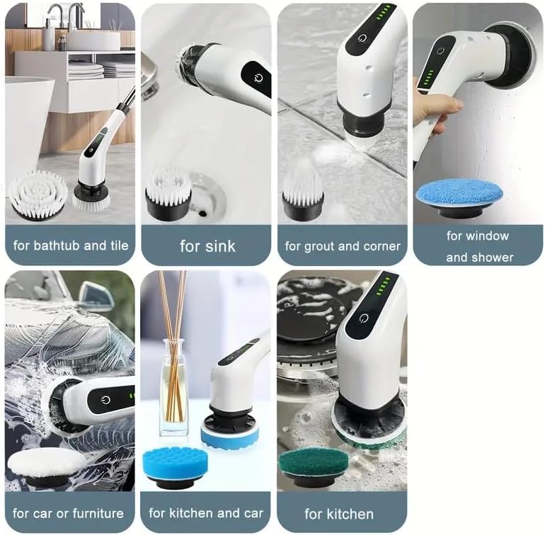 Electric Scrubber, 9 Replaceable Brush Heads, 5 Adjustable Speeds, Cordless - Image 6