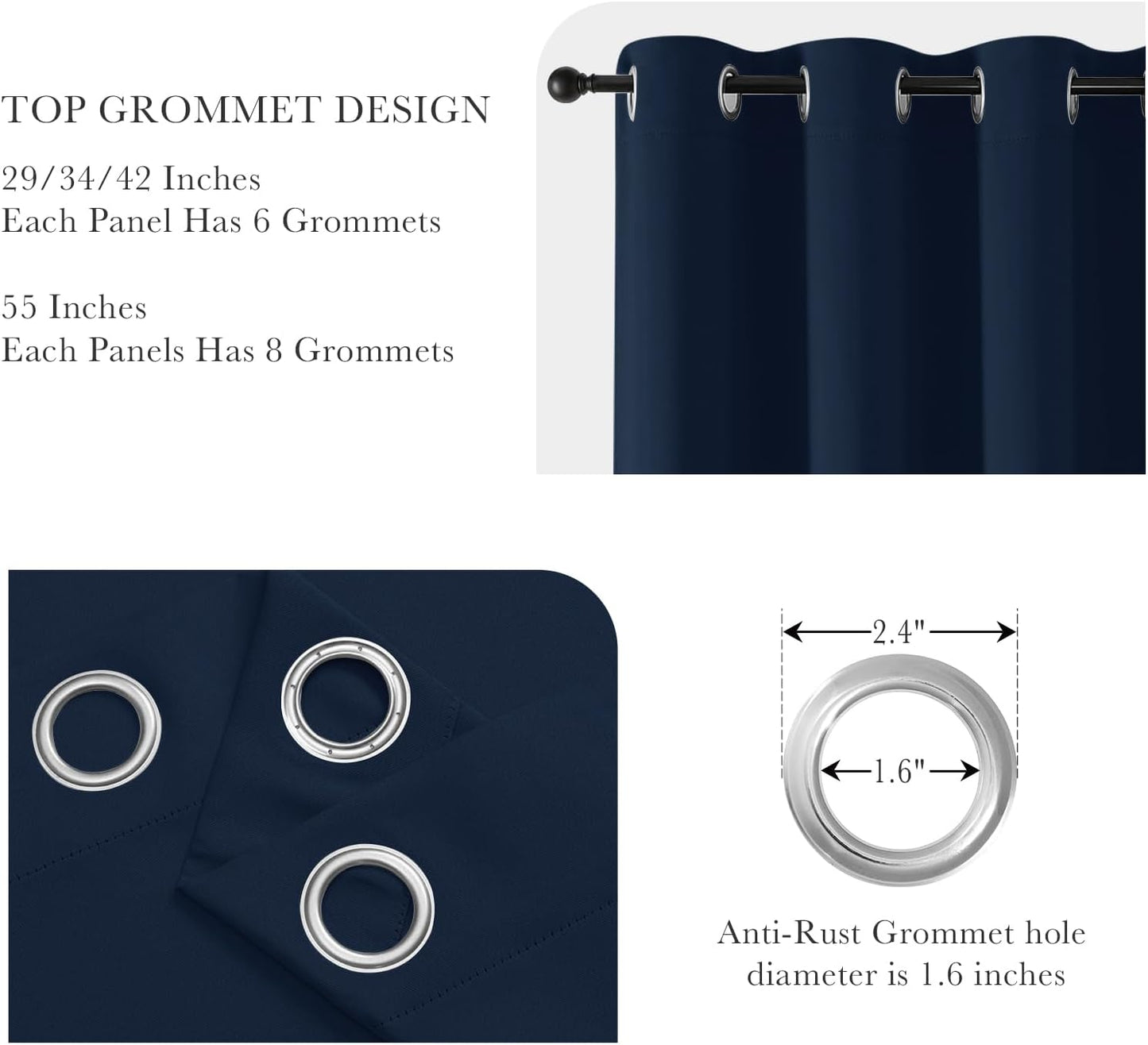 PONY DANCE Navy Blue Bedroom Curtains for Windows - Blackout Drapes 60-inch Length, Blue Haze Drapes with Grommet Top, Thermal Insulated Panels Light Block for Living Room, 42-inch Wide, 2 Panels