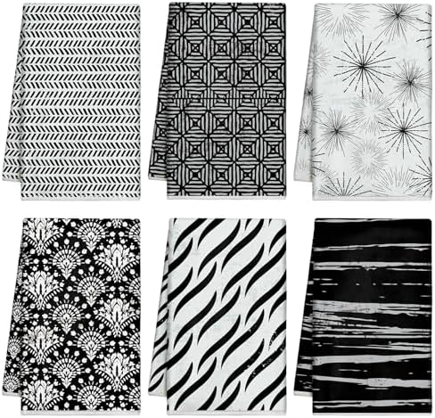 Redbaker 6 Pcs Black White Art Line Hand Towels Abstract Geometric Kitchen by Redbaker