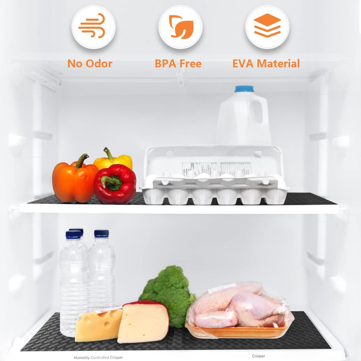 Shelf Liners for Kitchen Cabinets Refrigerator Liners Waterproof & Oil-Proof Kitchen Cupboard Liner Durable Drawer Mats EVA Material Non Adhesive Fridge Liner for Shelves - Black 23.6 x 236.2 Inches
