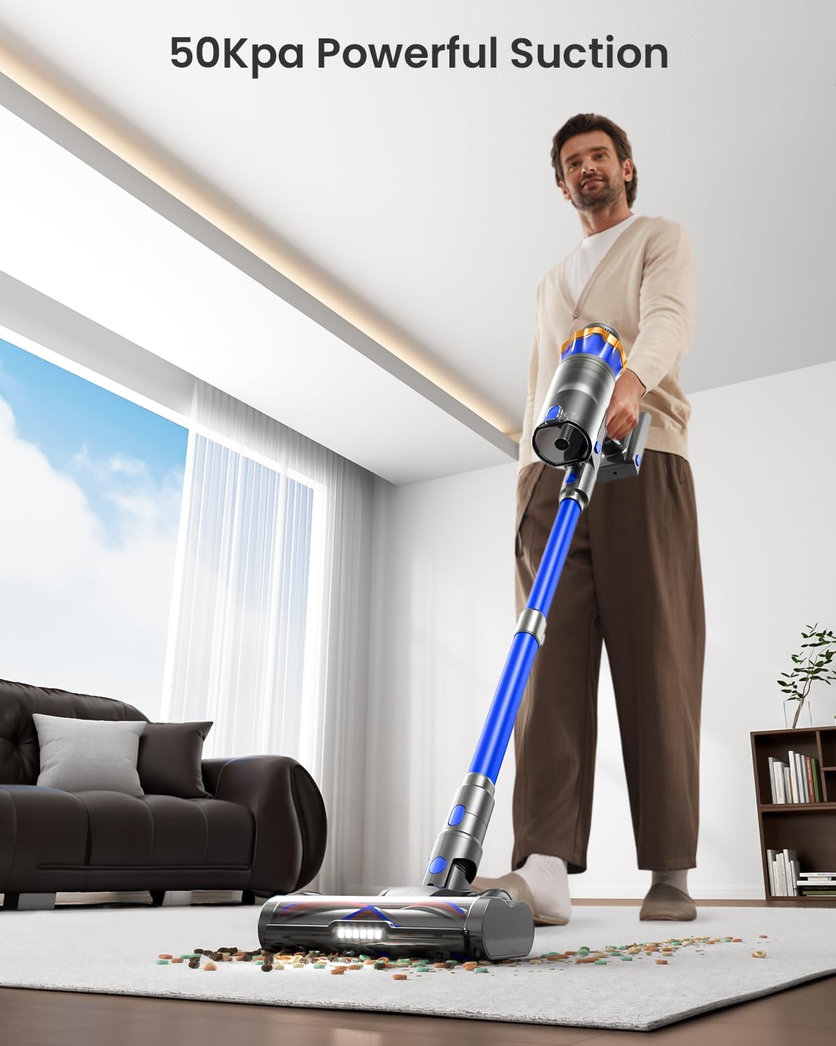 Cordless Vacuum Cleaner, Upgraded 600W 50KPA 70Mins Cordless Stick Vacuum Cleaner with Self-Standing and Touch Screen, Anti-tangle Wireless Vacumm, Vacuum Cleaners for Home/Pet Hair/Carpets/Floors