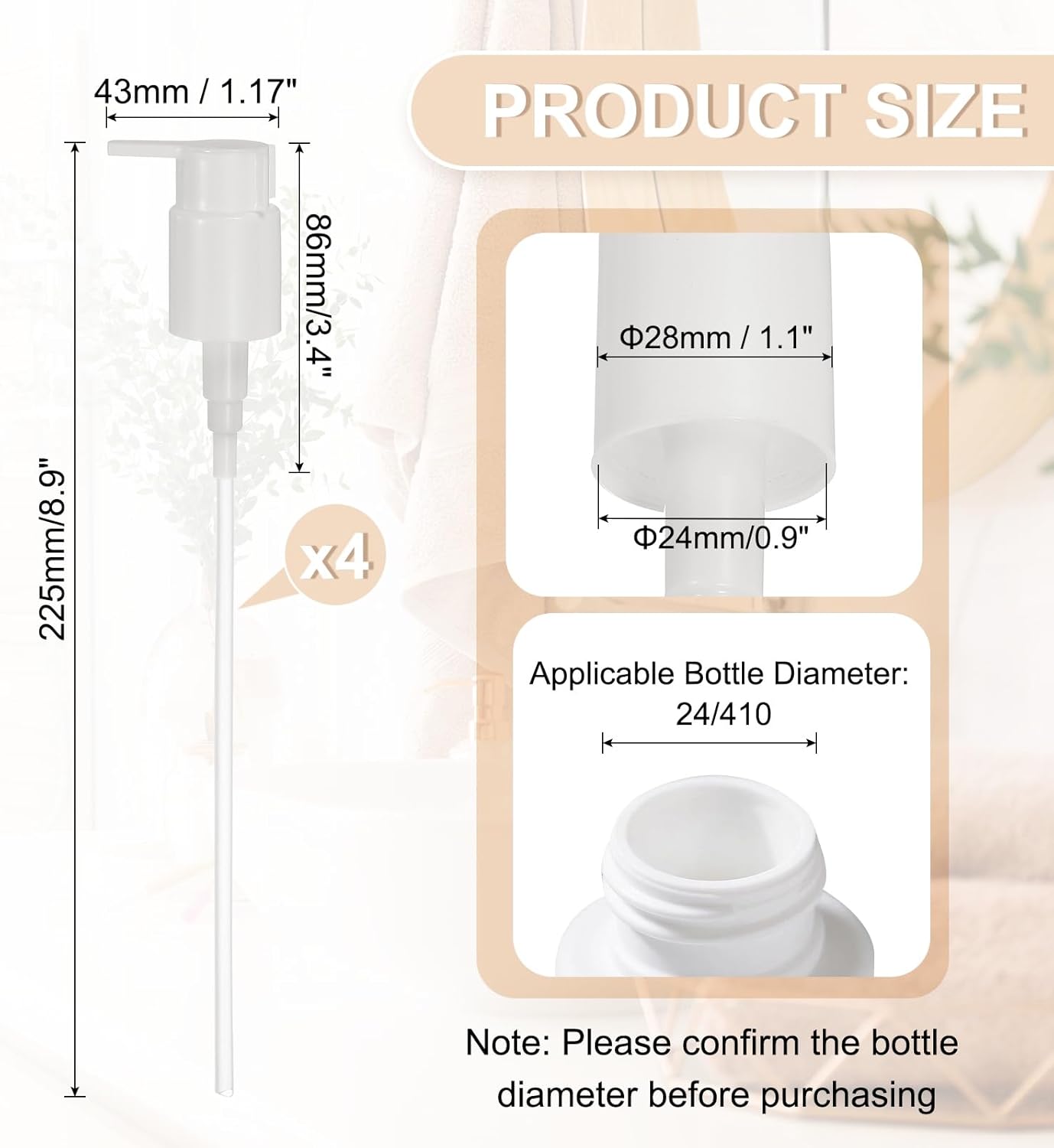 uxcell 4 Pcs Soap Dispenser Pump Heads, Hand Soap Dispensers Top Pumps Replacement Clip-on Pumphead for Standard 24/410 Neck Size Bathroom Lotion Shampoo Bottle, White
