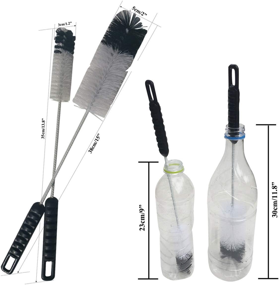 NewFerU Bottle Cleaning Brushes Long Handle Thin, Small Big Wire Cleaner Bendable Flexible for Water Wine Baby Bottles, Pipe, Tube, Hose, Flask (4)