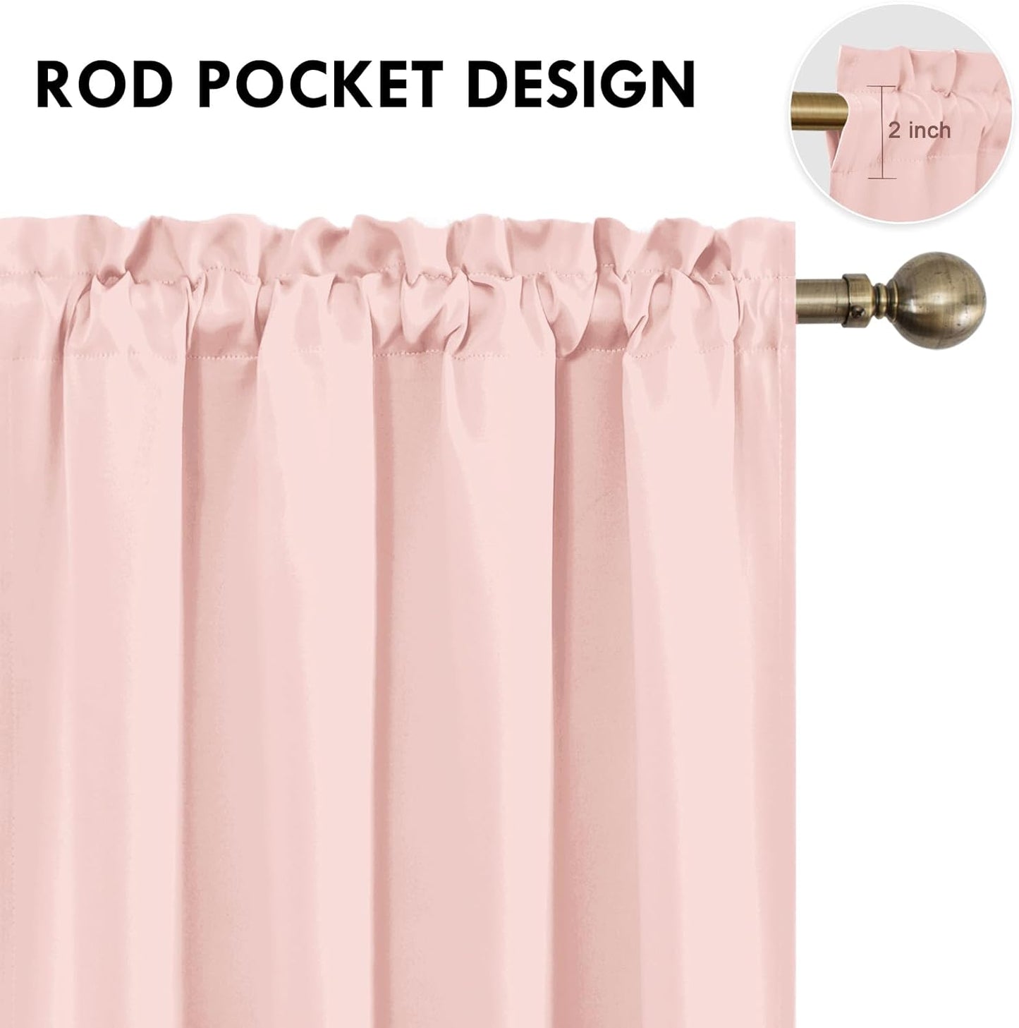 DWCN Blackout Curtains – Thermal Insulated, Energy Saving & Noise Reducing Bedroom and Living Room Curtains, Blush Pink, W 52x L 84 Inch, Set of 2 Rod Pocket Curtain Panels