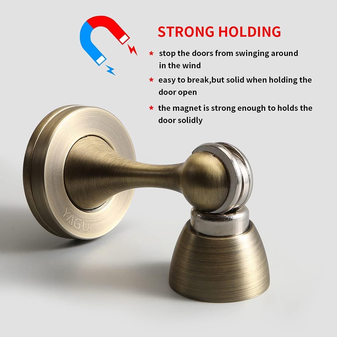 YAGU Door Stopper 6 Pack Magnetic Door Stops, Zinc Alloy Brushed Bronze Door Catch Door Holder Wall Floor Mounted, Metal Soft-Catch