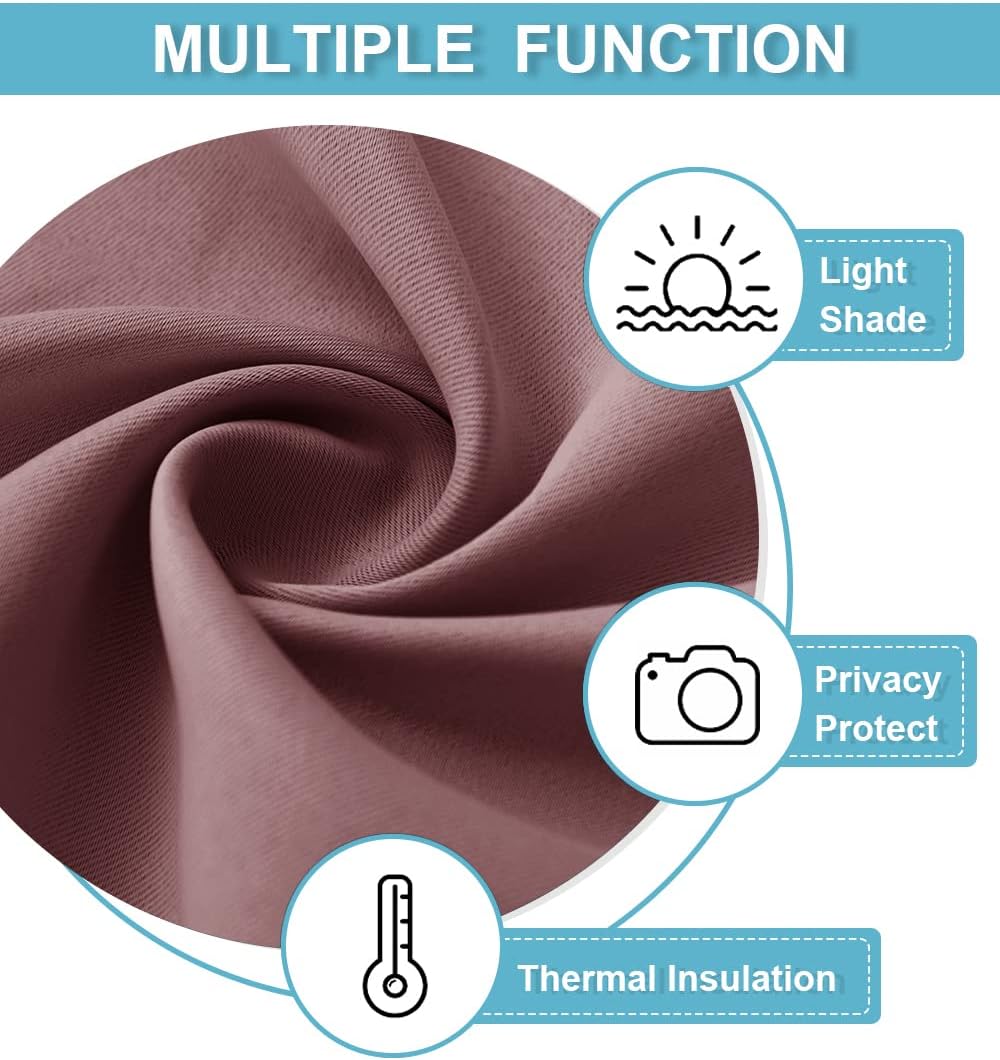 RYB HOME Kitchen Curtains Blackout - Small Window Curtains Thermal Insulated Blackout Privacy Drapes for Kids Nursery Bedroom Basement Cafe Tier, W 52 x L 36, Dusty Rose, 2 Panels
