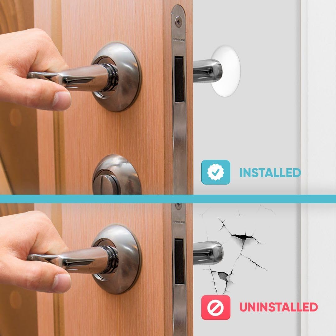 Strongest Home Wall & Door Handle Stopper 3.15" Set 5 Pieces of White Rubber Door Knob Round Wall Shield Cushion, Quiet Wall Protector for Door Handle, Guard Door Bumper Wall - Self Adhesive