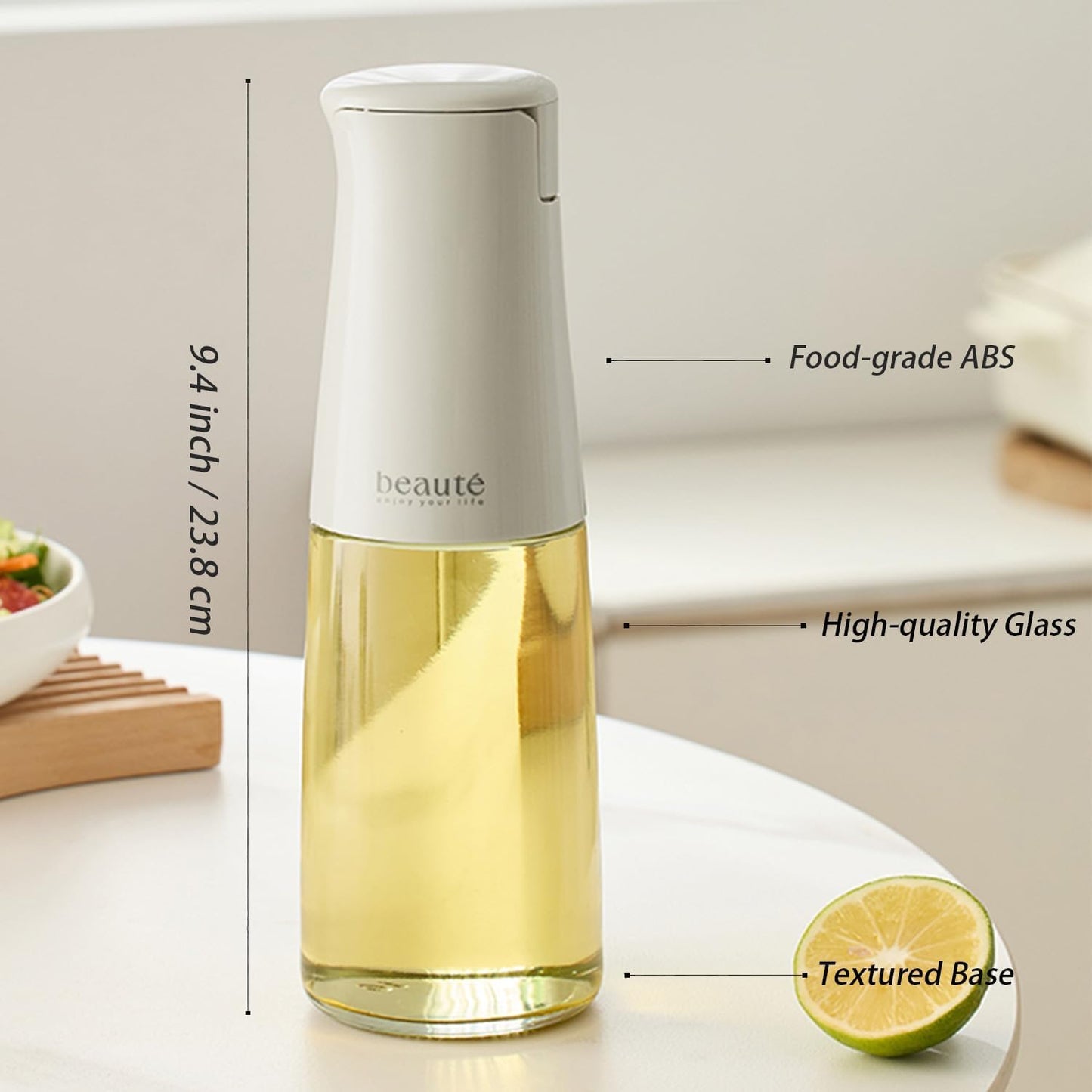 17oz Oil Bottles for Kitchen, Auto Flip、Non-Drip、Leak Proof, Cooking Oil Dispenser, Vinegar Dispenser, Cooking Glass Bottle with 500ml (Light Green)