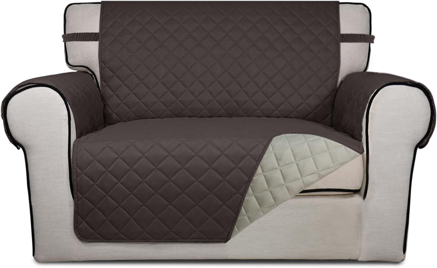PureFit Reversible Quilted Sofa Cover, Water Resistant Slipcover Furniture Protector, Washable Couch Cover with Non Slip and Elastic Straps for Kids, Dogs, Pets (Oversized Chair, Chocolate/Beige)