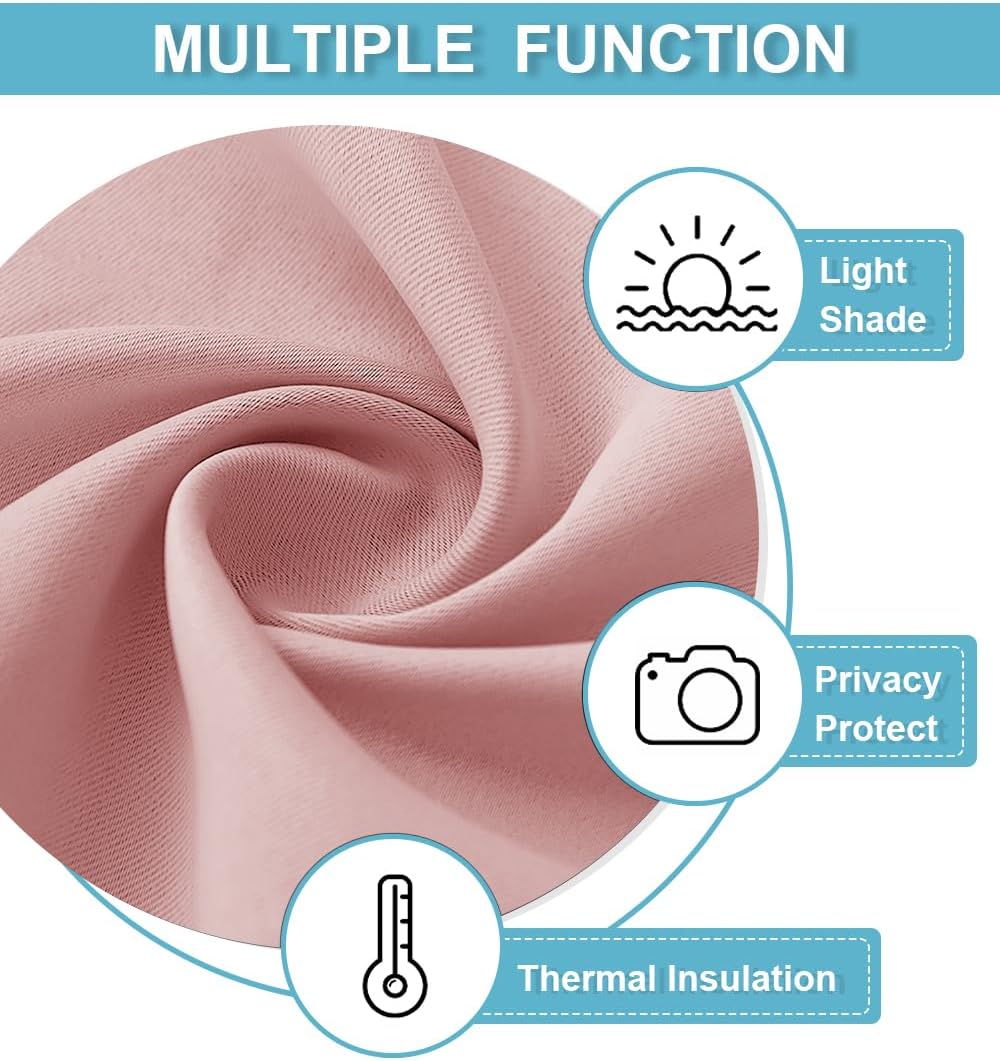 RYB HOME Small Curtains Blackout - Privacy Energy Efficiency Mini Curtains for Kids Bedroom RV Camper Windows Trailer Bathroom Kitchen Cabinet Window Tiers, W 29 x L 36, Peach Blush, 2 Panels