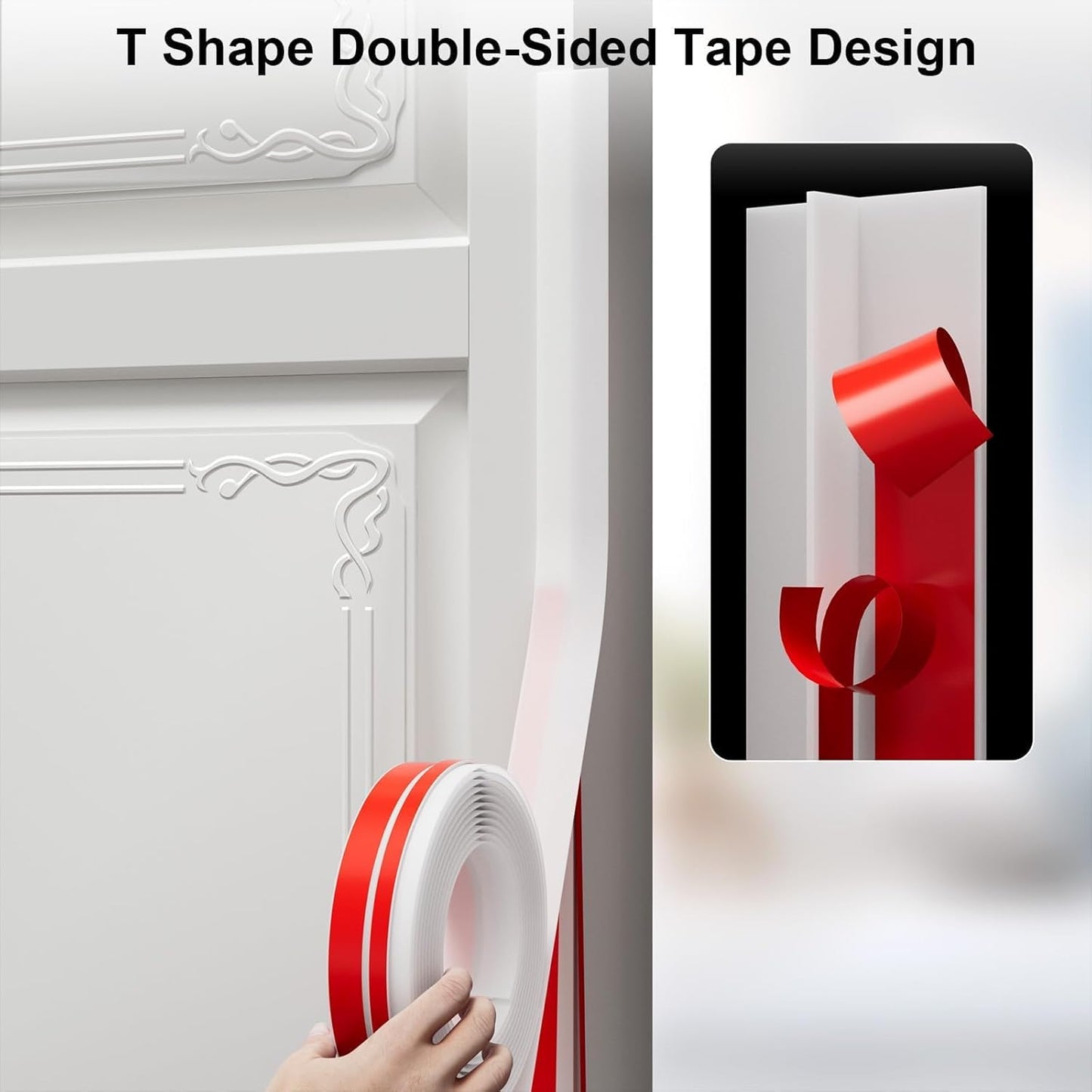 T-Shaped Door Draft Stopper, 1.97 in x 20 Ft Silicone Seal Strip for Windows Gaps, Weather Stripping Seal Strip Shower Sweep, White