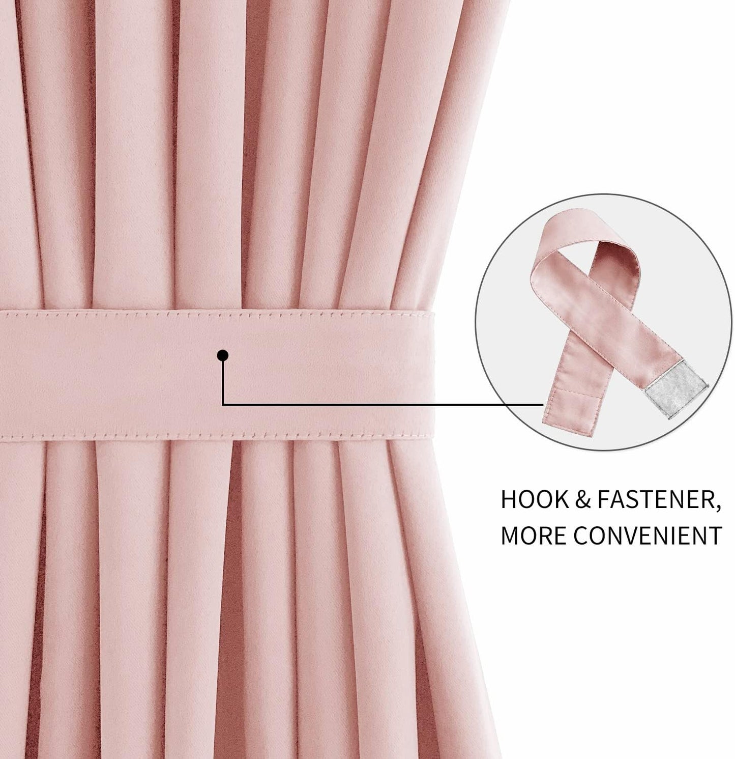 DWCN French Door Curtains – Rod Pocket Thermal Blackout Curtain for Doors with Glass Window, Kitchen and Patio Doors for Privacy, 54 X 72 Inches Long, 1 Curtain Panel with Tieback,Blush Pink