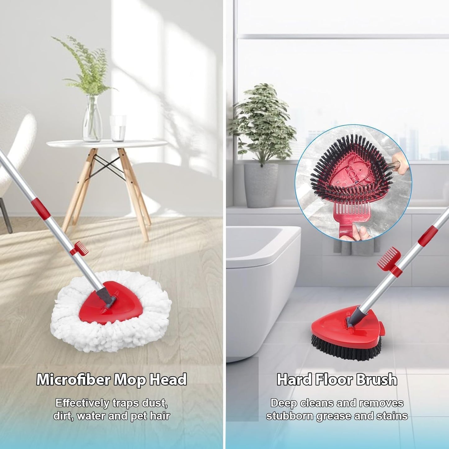2 Pack Spin Mop Heads Replacement Compatible with O Cedar EasyWring 1Tank, Upgraded Scrub Brush,4 Section Mop Handle and 1 Base Combo Set, Microfiber Replace Head Refill