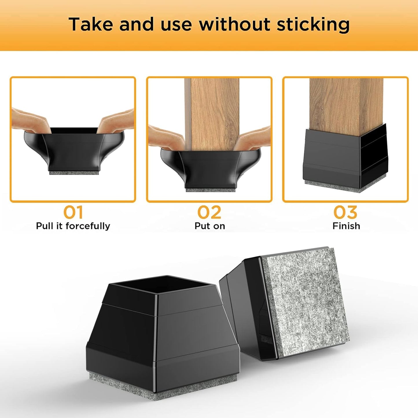 CHWM Square Chair Leg Protectors for Hardwood, 16Pcs Silicone Chair Legs Caps to Prevent Floor from Scratches and Reduce Noise, Easy to Move,(1.5 Inch Black).