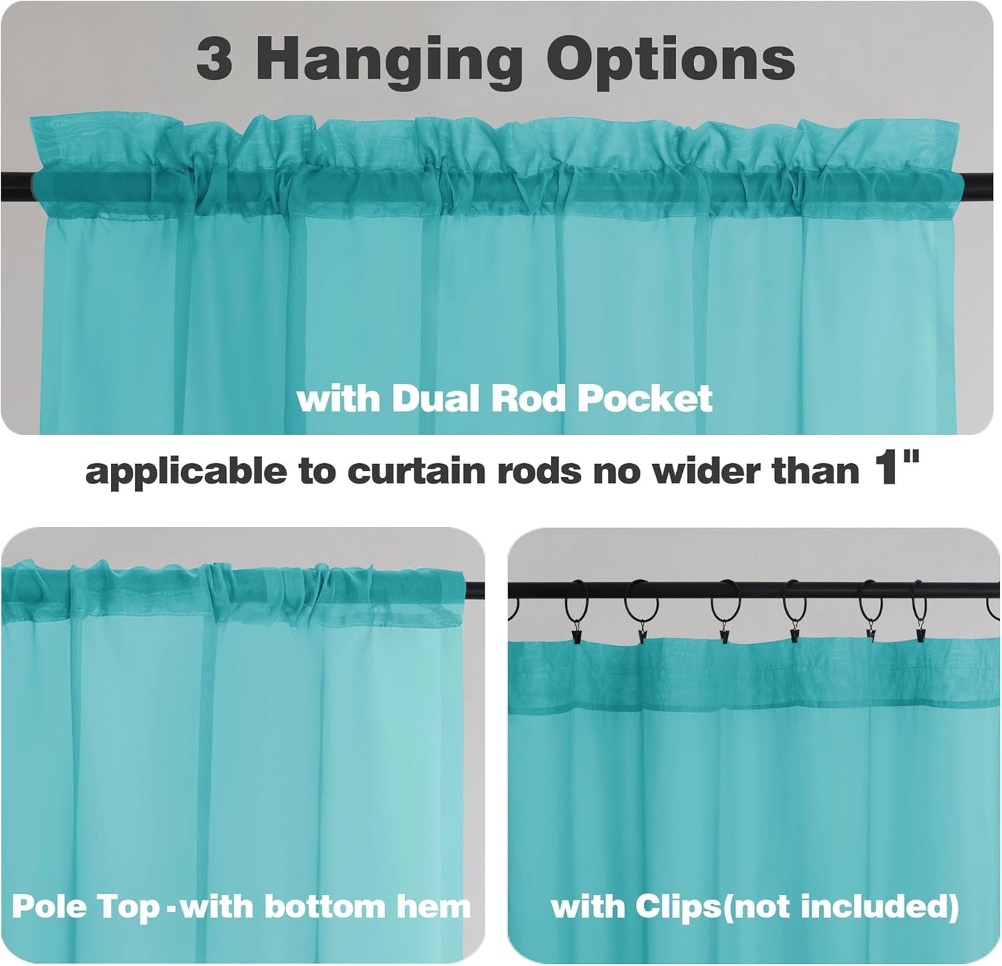 Chyhomenyc Turquoise Sheer Curtains 72 Inch Length 2 Panels, Light Filtering Soft Airy Rod Pocket Voile Window Curtain Drapes for French Door Bedroom Living Room, Each 42Wx72L Inches