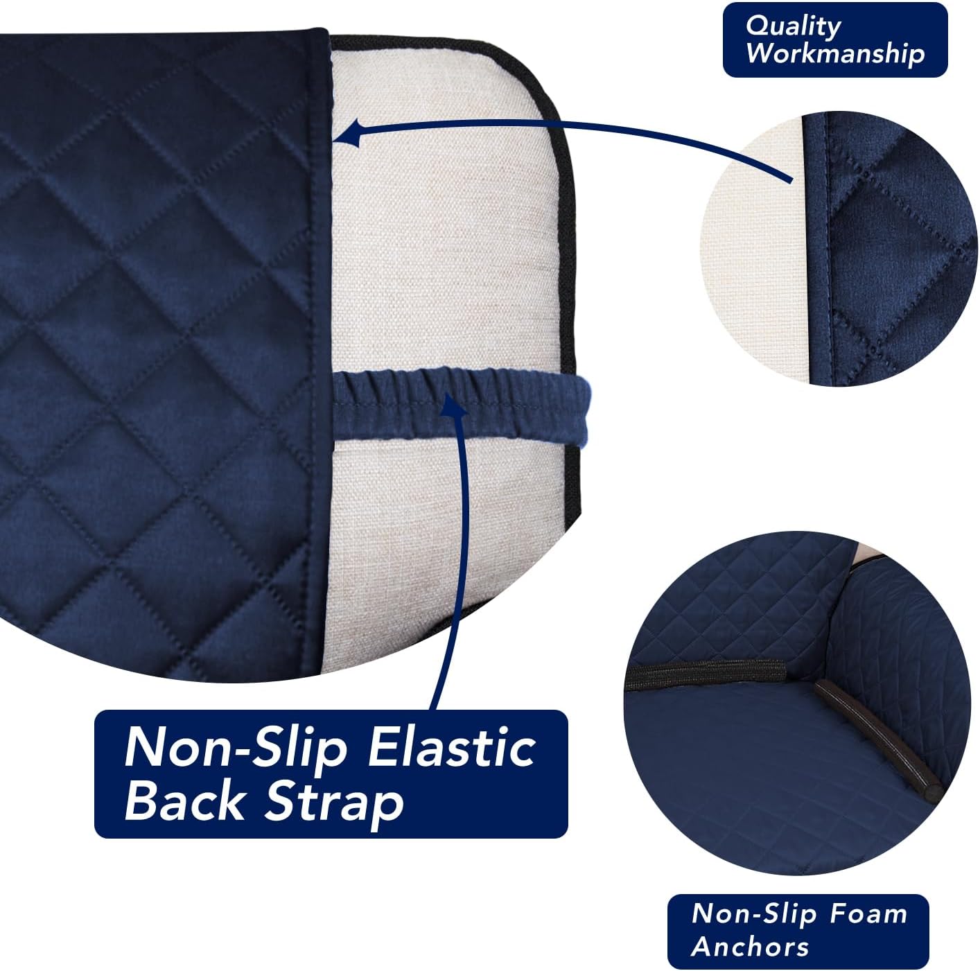 PureFit Reversible Quilted Sofa Cover, Water Resistant Slipcover Furniture Protector, Washable Couch Cover with Non Slip and Elastic Straps for Kids, Dogs, Pets (Oversized Loveseat, Navy/Navy)