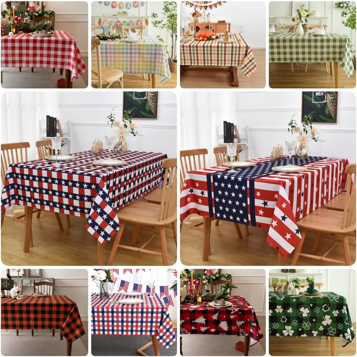 Gingham Plaid Tablecloth - Rectangular 58x102 Inch Water Resistant Halloween Decorations Table Cloth for Indoor Use - Seasonal Fall Harvest Table Cover for Kitchen, Picnics, and Parties