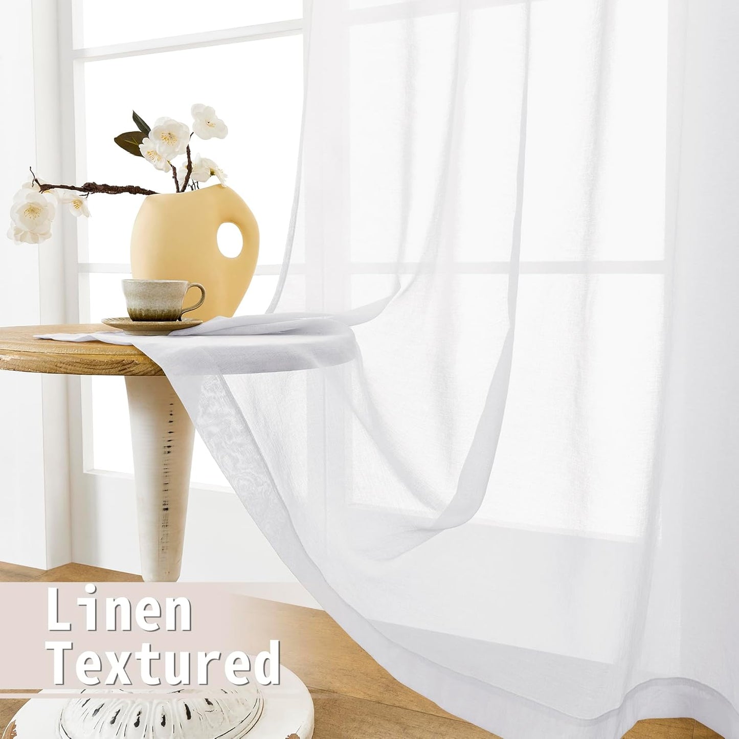 Tollpiz Short Sheer Door Curtains Closet Linen Textured Curtains Sheer Doorway Light Filtering Voile Patio Glass Door Rod Pocket Curtain French Door, 54 x 40 inches Long, White, Set of 1 Panel