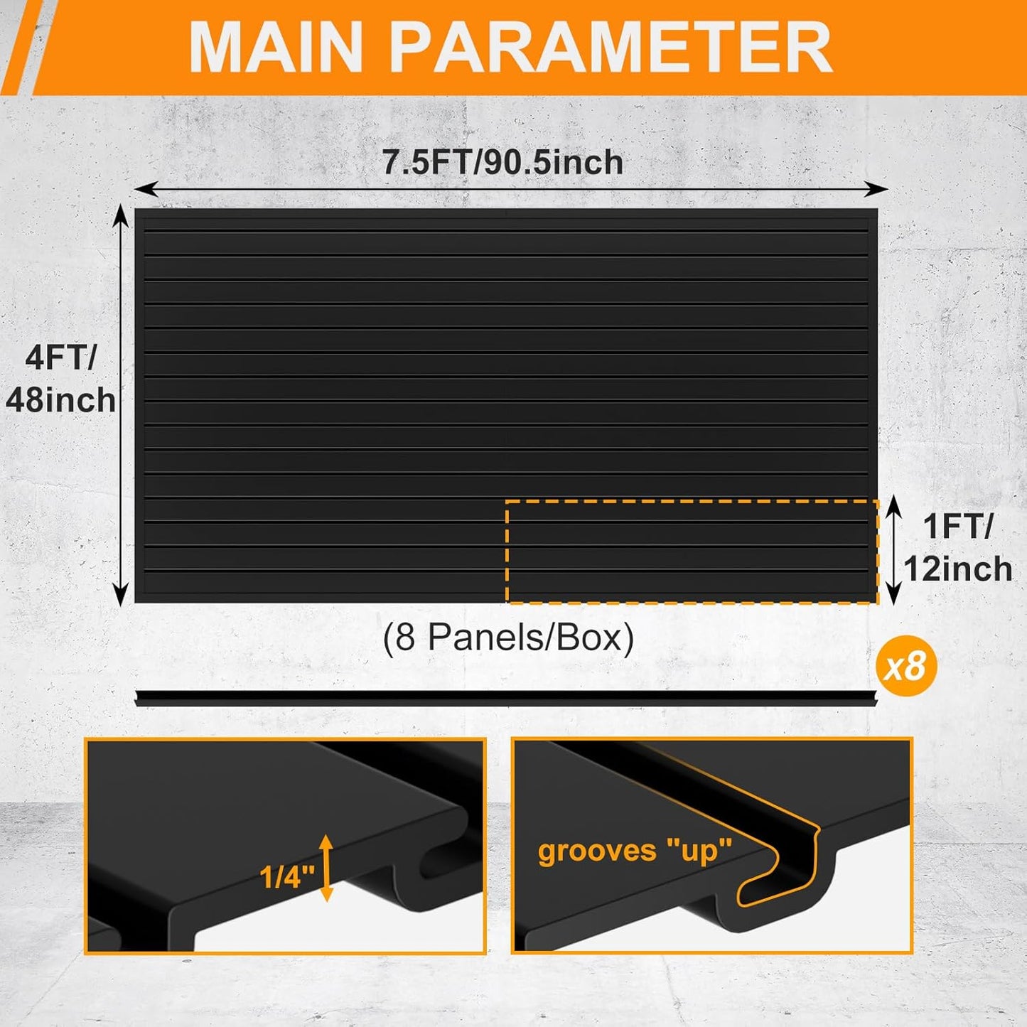 DoCred Slatwall Paneling Organizer, 4x7.5 FT PVC Garage Slat Wall Storage Systems, Heavy Duty Mounted Slat Peg Board for Tool Organization Ladder Bike Includes 27 PCS Hooks Accessories Kit (Black)