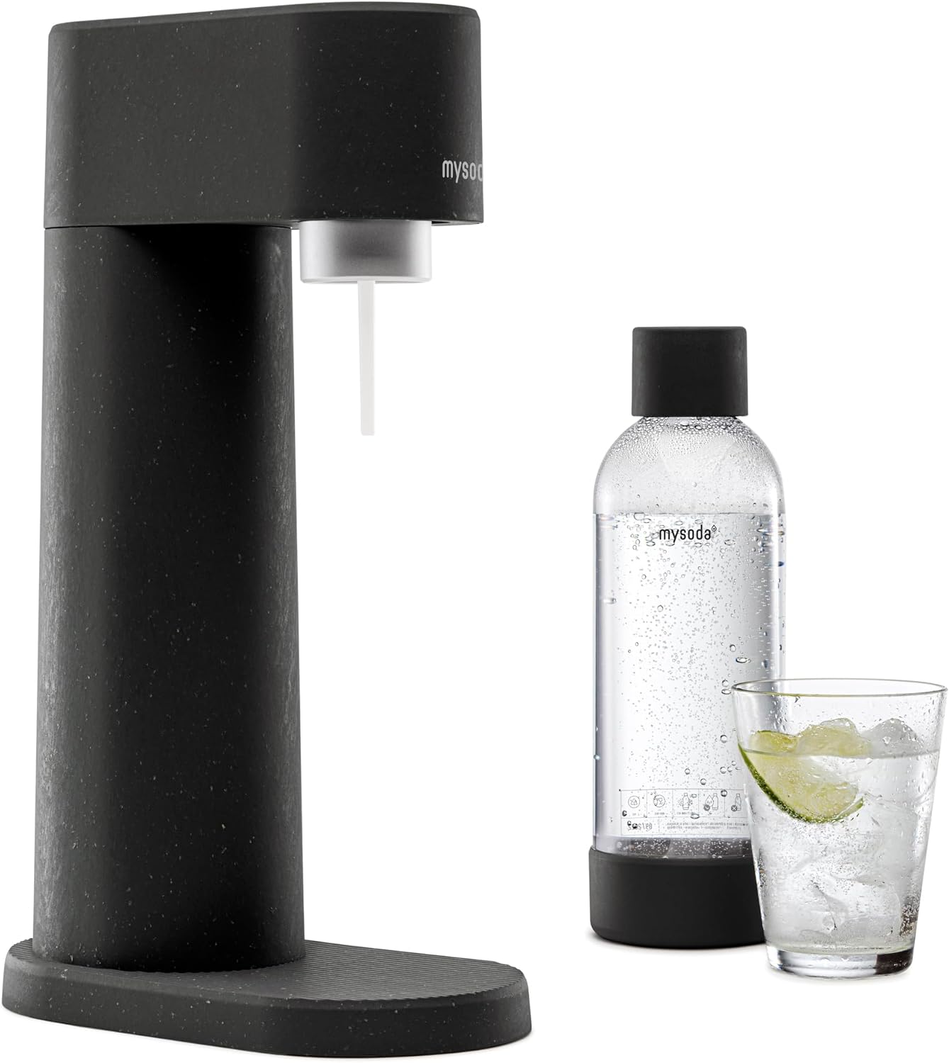 Mysoda Carbonating Bottles 2Pck 1L - Compatible with MySoda and any brands - Lid and Base Made of Wood Composite - Quick-Lock Reusable Bottles - BPA Free - Black