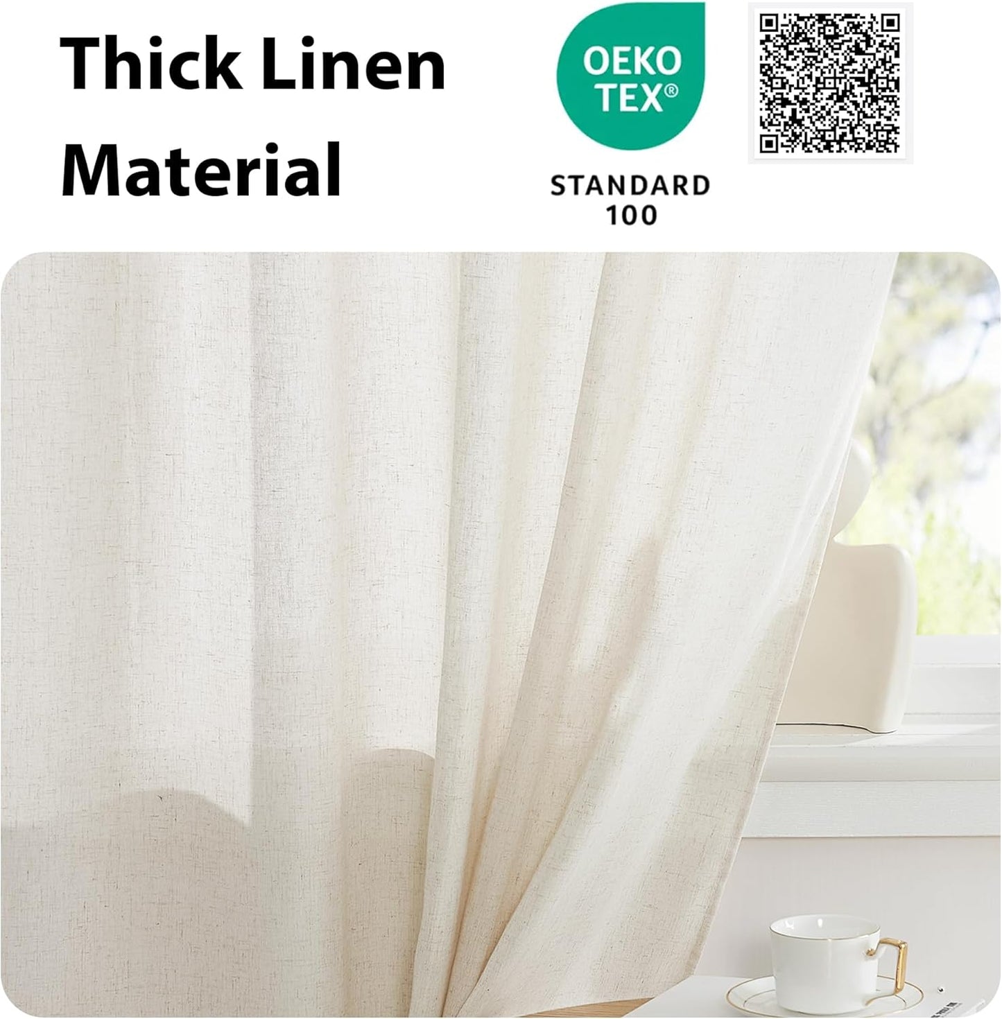 NICETOWN Linen Curtain for French Doors, Privacy Kitchen Window Coverings Shades for Front Back Door, Light Filtering Rod Pocket Shades for Living Room, W36 x L80 Inches, 1 PC, Natural