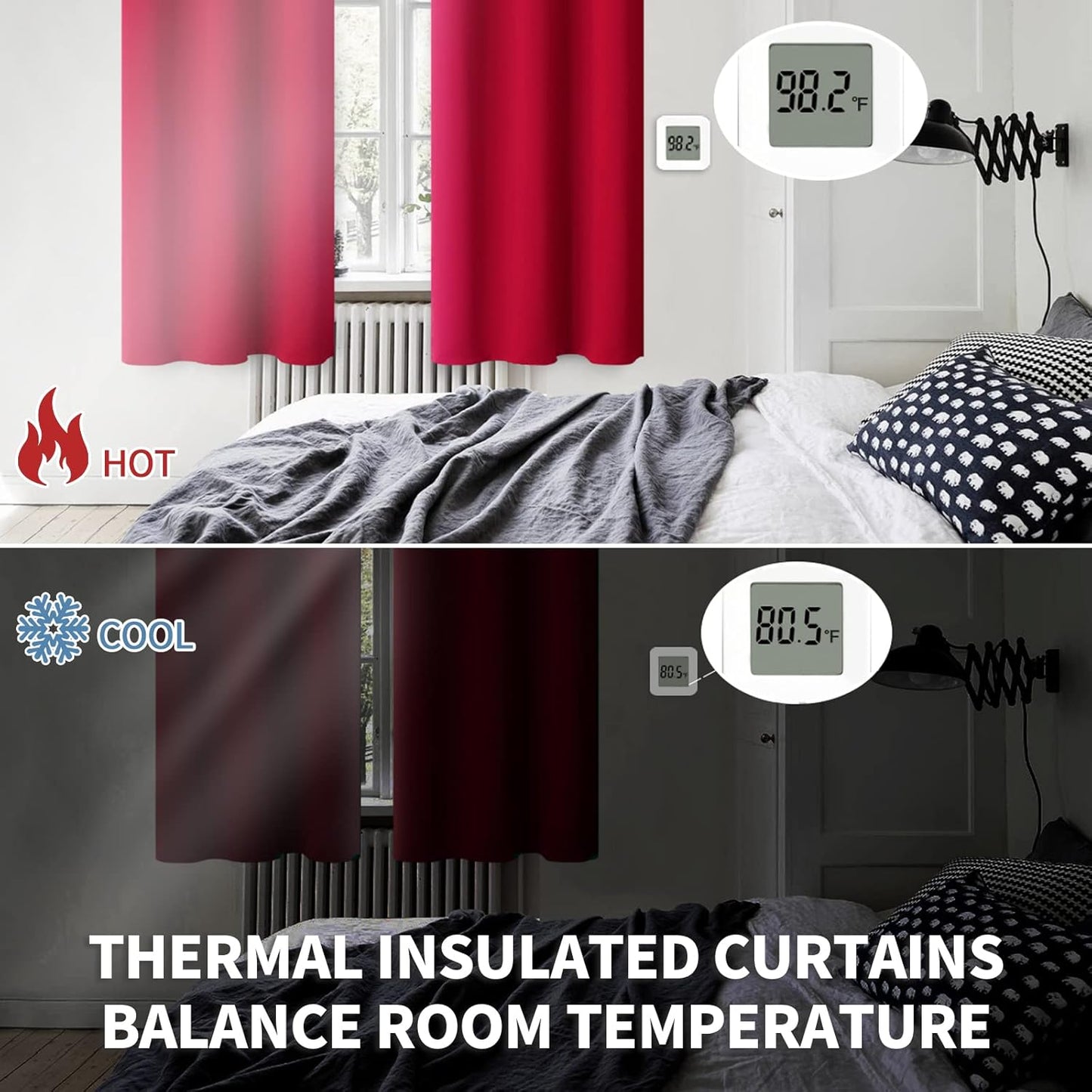 BGment Rod Pocket Blackout Curtains for Bedroom - Thermal Insulated Room Darkening Curtain for Living Room, 42 x 84 Inch, 2 Panels, Red