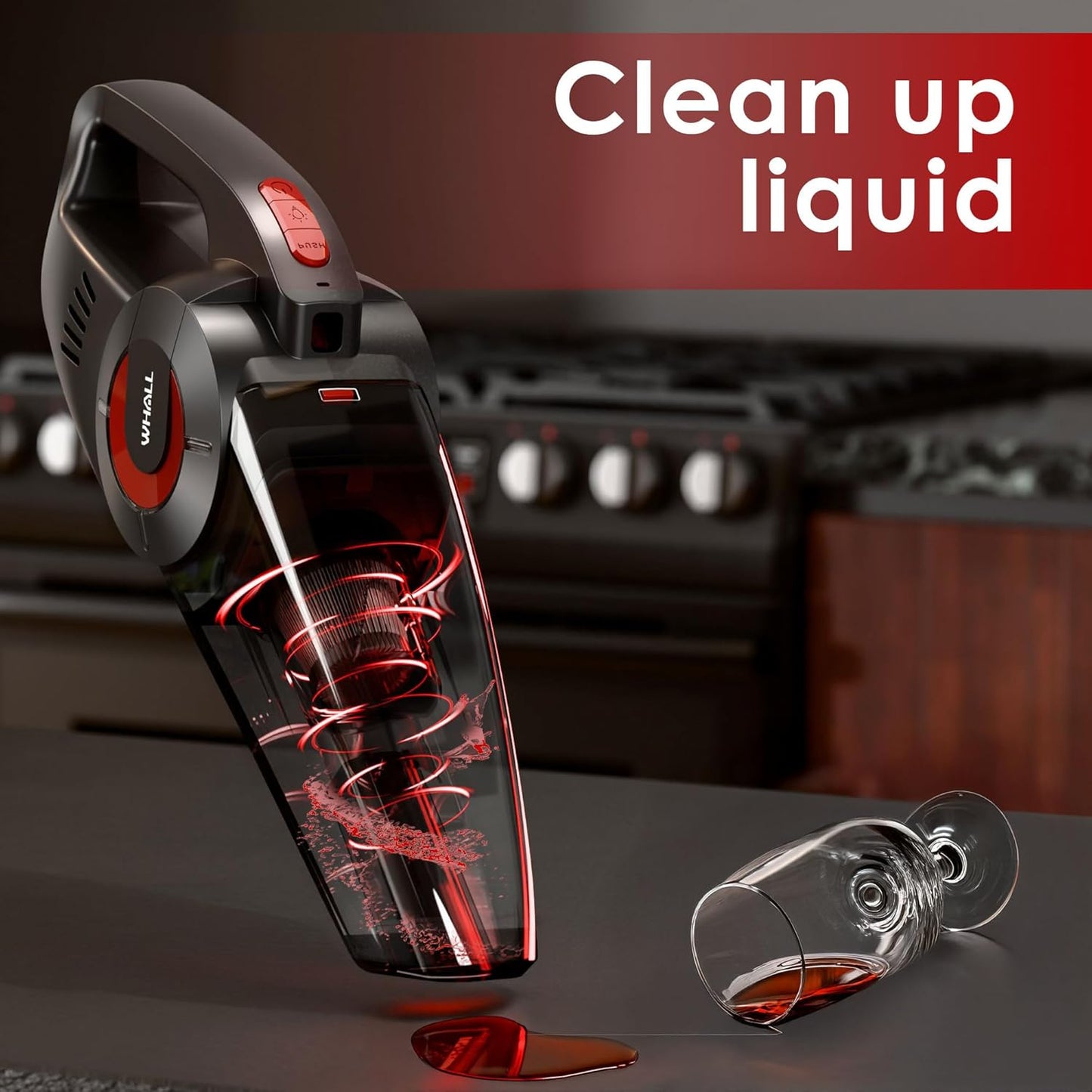 whall Handheld Cordless Car Vacuums, Wet and Dry Use 9000Pa Strong Suction Vacuums, Rechargeable Portable Vacuum Cleaner with LED, Charging Dock, Lightweight Mini Vacuum for Car, Home and Office, Red
