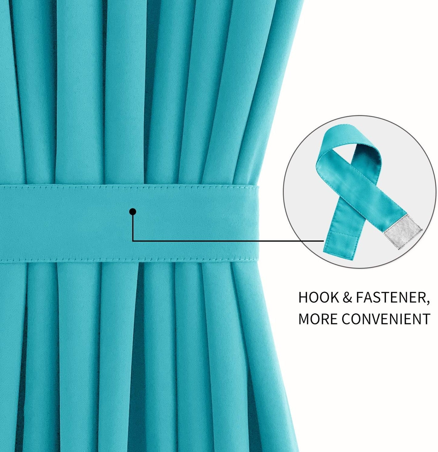 DWCN French Door Curtains – Rod Pocket Thermal Blackout Curtain for Doors with Glass Window, Kitchen and Patio Doors for Privacy, 54 X 72 Inches Long, 1 Curtain Panel with Tieback, Turquoise