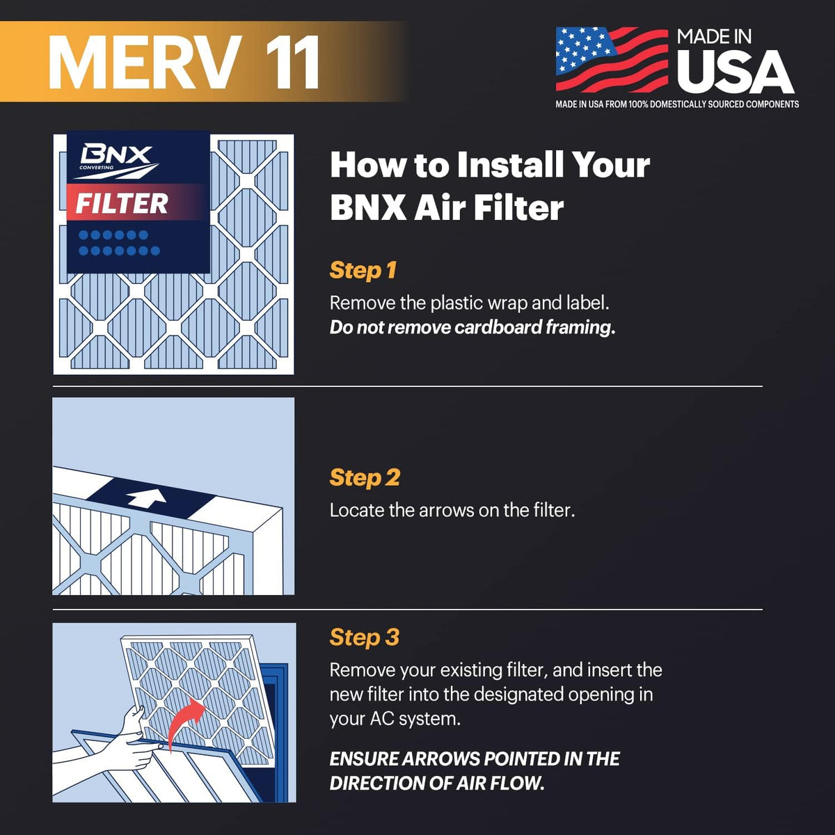 BNX TruFilter 18x20x1 Air Filter MERV 11 (6-Pack) - MADE IN USA - Allergen Defense Electrostatic Pleated Air Conditioner HVAC AC Furnace Filters for Allergies, Dust, Pet, Smoke, Allergy MPR 1200 FPR 7