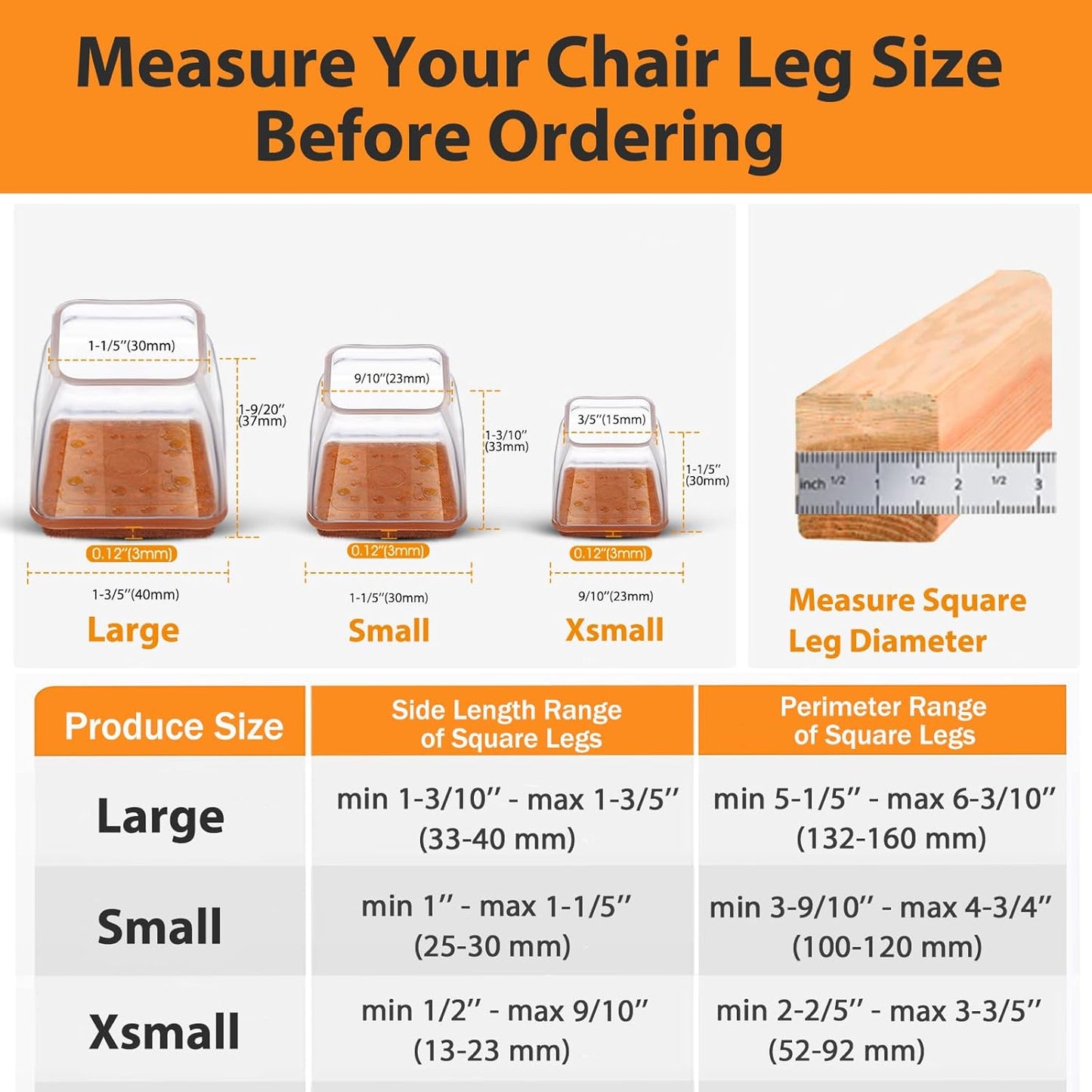 36Pcs Square Chair Leg Floor Protectors, Felt Furniture Pads for Hardwood Floors, Chair Leg Protectors for Hardwood Floors, Floor Protectors for Chairs, No Scratches and Reduce Noise - XSmall Size