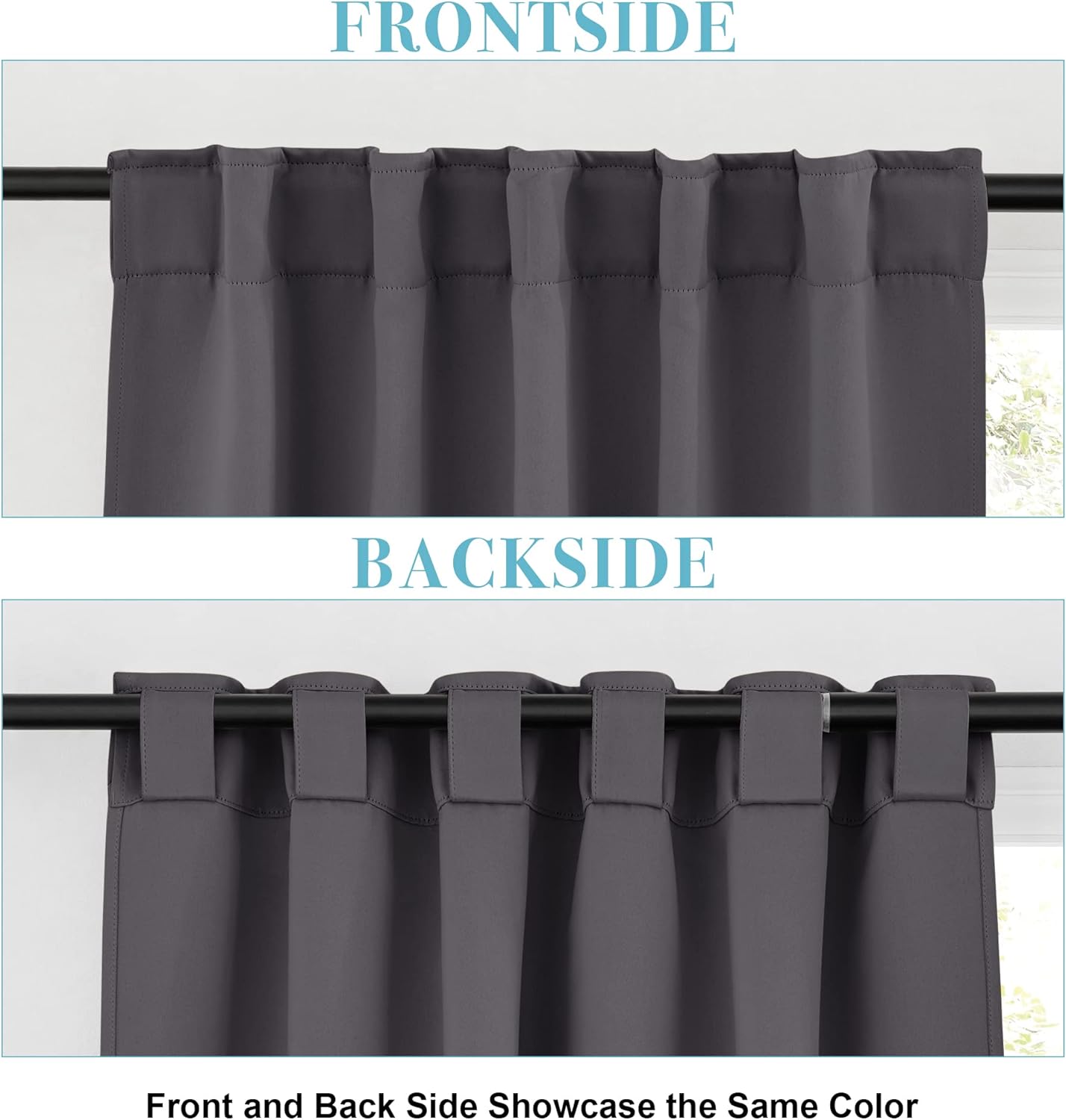 RYB HOME Blackout Curtains for Bedroom - Thermal Insulated Light Block Window Curtains, Back Tab Top Kitchen Drape Panels, Wide 42 x Long 45, Grey, 1 Pair