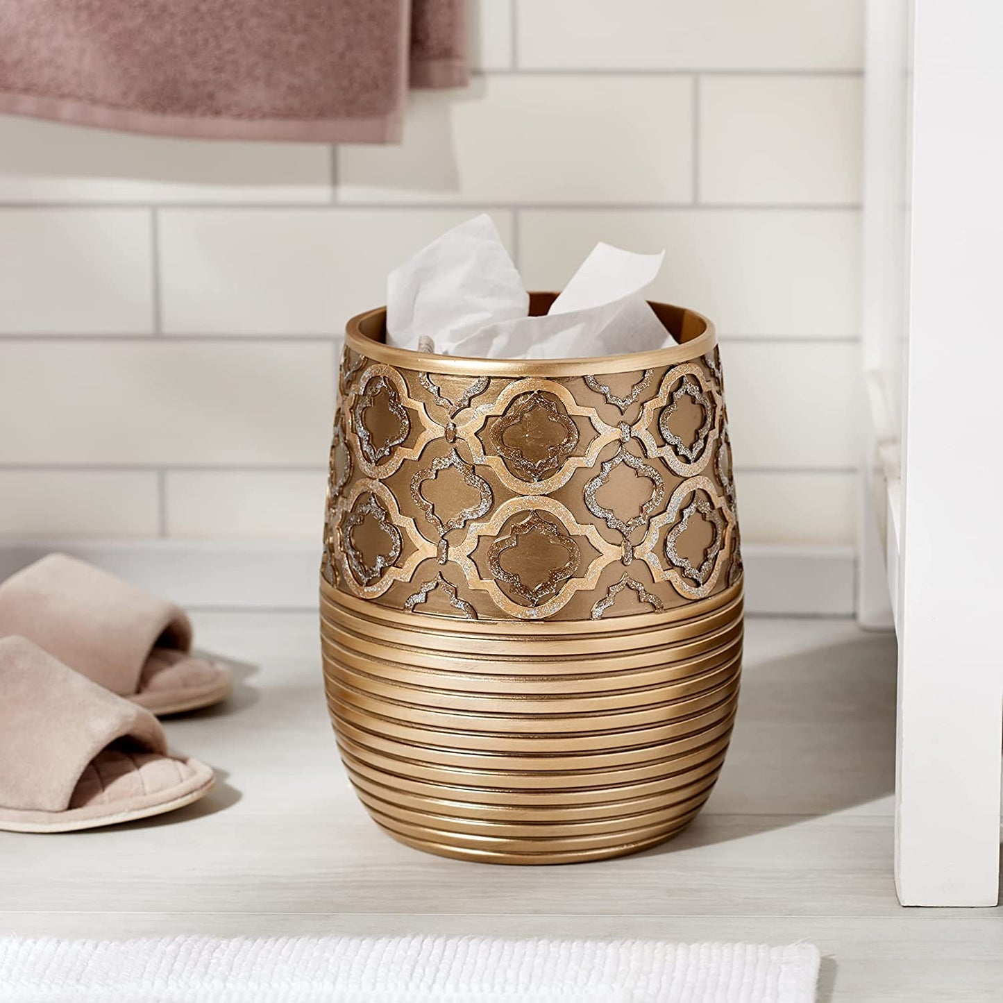 Zahari Home Decorative Trash Can for Bathroom, Office & Bedroom - 2.1 Gallons Stylish & Small Trash Can for Dorms, Desktop & Restroom - Chic Waste Basket for Compact Spaces, Spindle