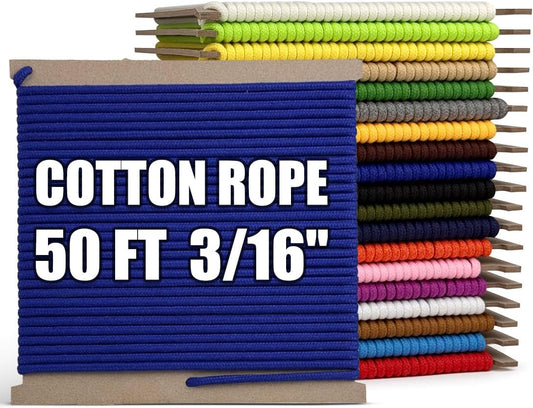 PerkHomy 500lb Cotton Rope 3/16" (5mm) 50 ft Multi Purpose Utility Diamond Braided Cord, Natural Cotton for Clothes Line Camping Crafting Flag Pole, Blue