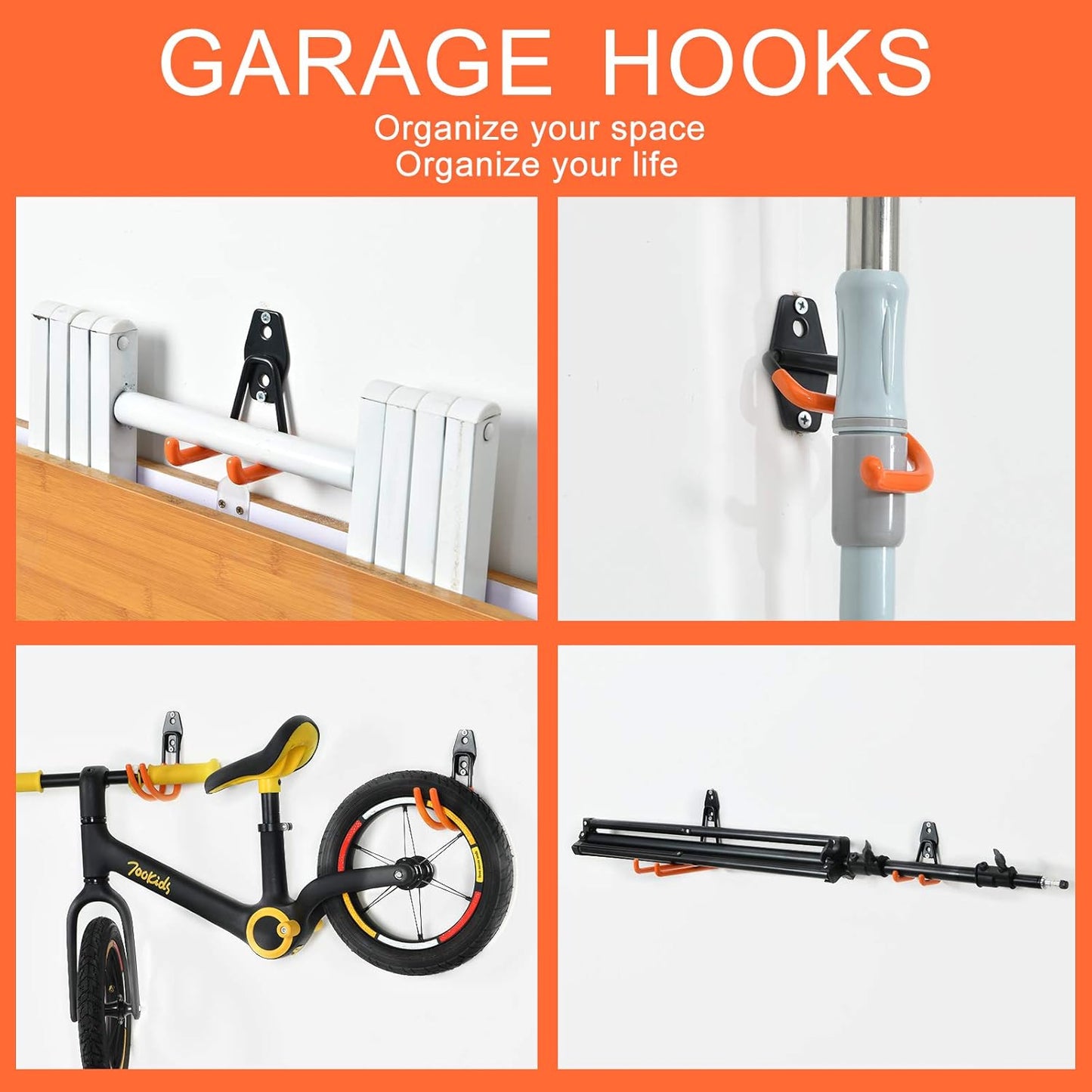 AOBEN Garage Hooks Heavy Duty, Steel Garage Storage Hooks, Utility Tool Hangers and Broom and Mop Holder Wall Mounted for Organizing Cleaning Tools, Mops, Garden Tools (S, 10 Pack)